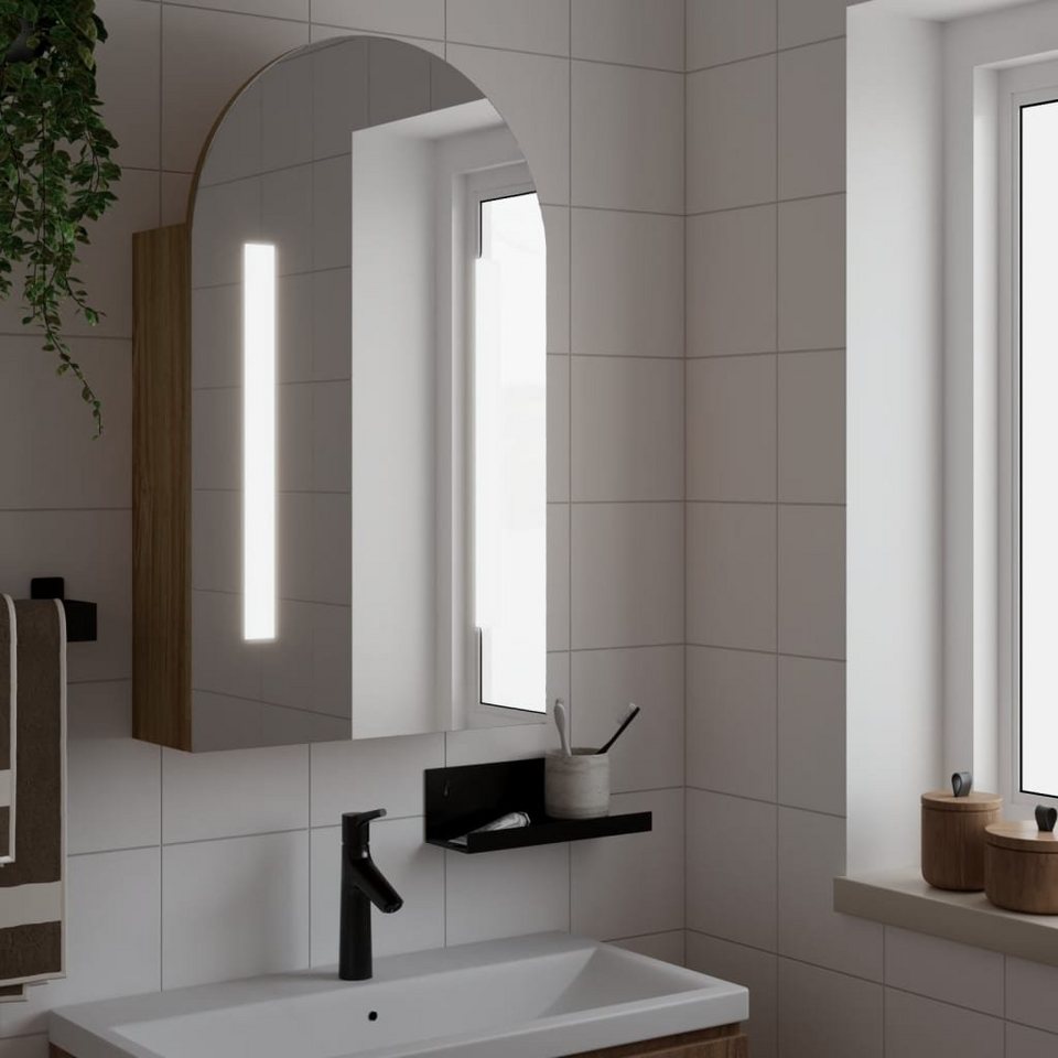 vidaXL Badezimmerspiegelschrank Spiegelschrank mit LED-Beleuchtung Gewölbt  Eichenoptik (1-St)