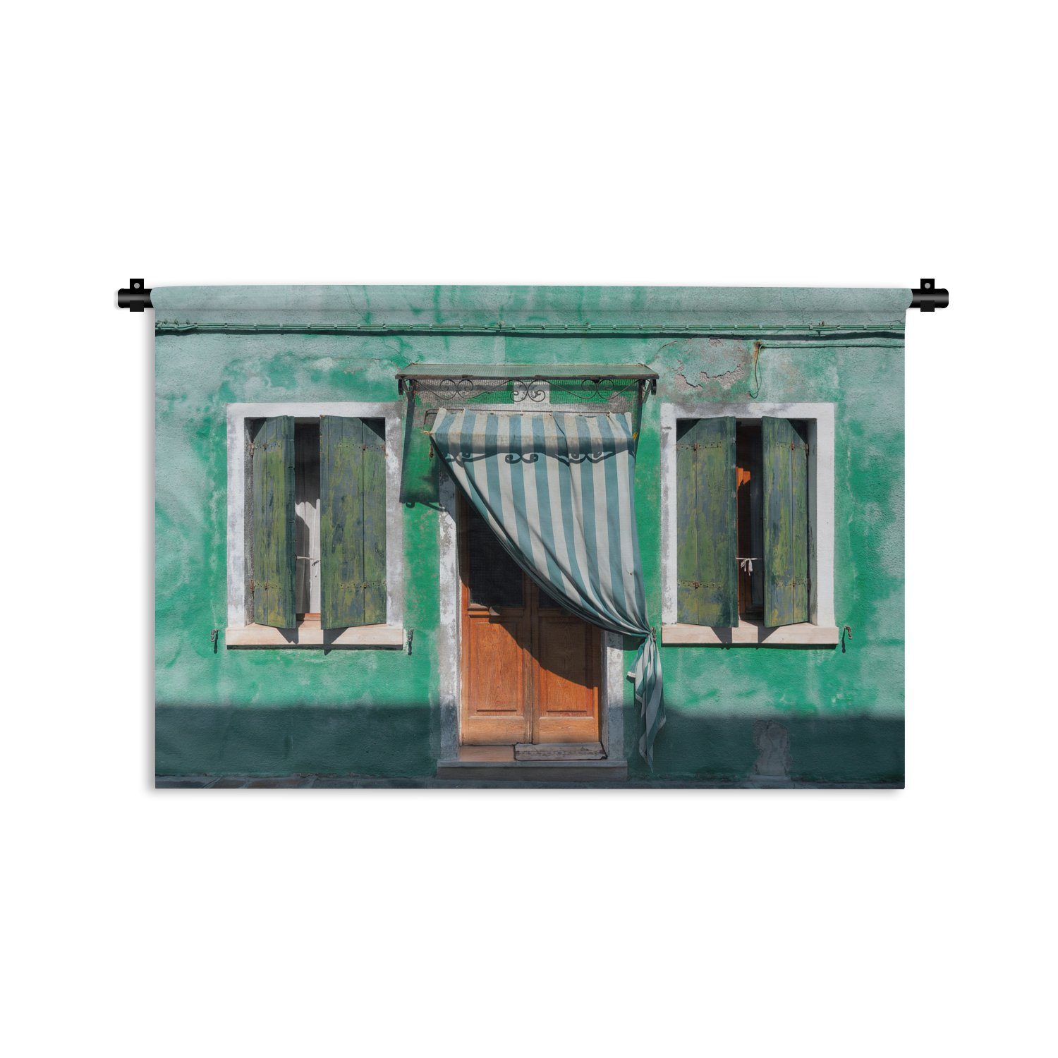 MuchoWow Wanddekoobjekt Architektur - Grün - Tür - Haus - Fensterläden, Wanddeko für Wohnzimmer, Schlafzimmer, Kleid, Wandbehang, Kinderzimmer