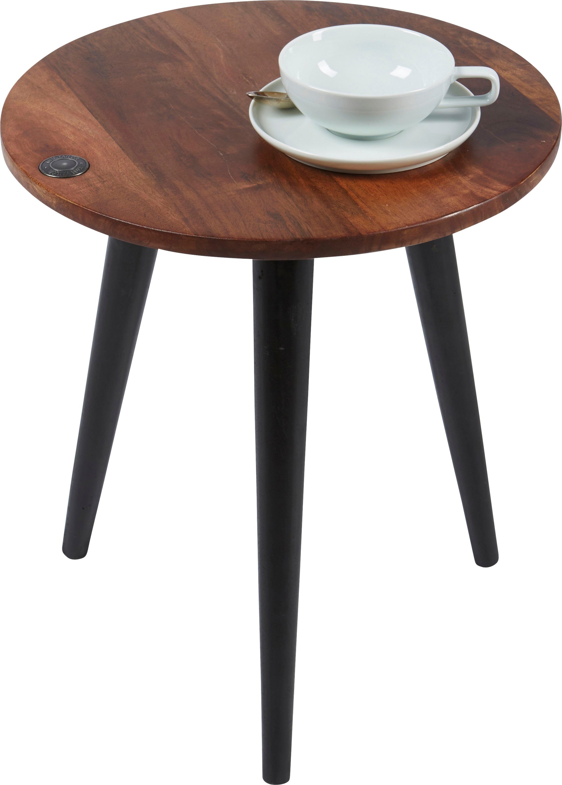 TOM TAILOR HOME Beistelltisch T-WOOD TABLE SMALL, Beistelltisch mit Knopfdetail, dunkles Mangoholz und schwarze Beine