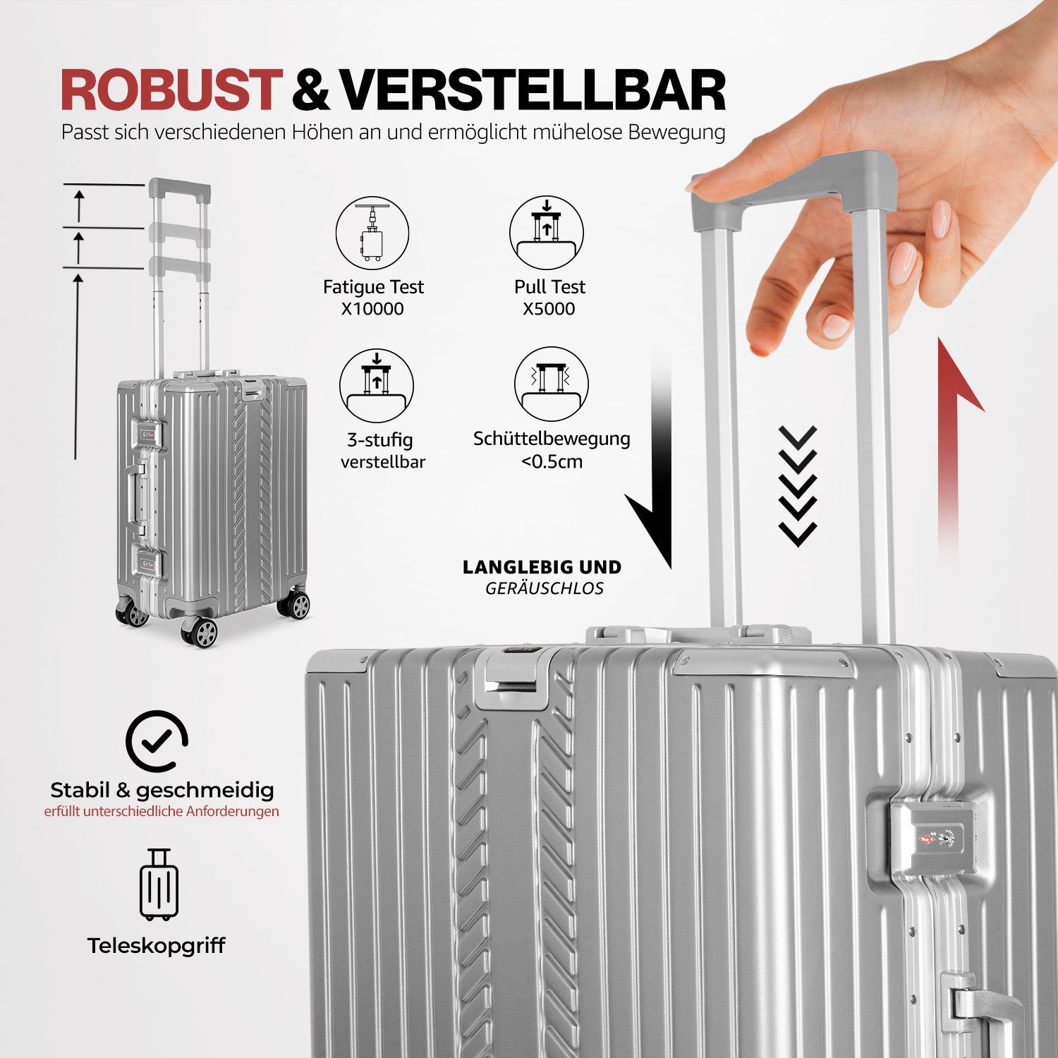 WINLIFE Trolley Hartschalenkoffer M, L, XL Reisekoffer Alu-Rahmen ABS & TSA Schloss, 4 Doppelrollen Rollen, Stoßfest, TSA-Schloss, 360°-Doppelrollen, Leicht – Bild 4 von 5