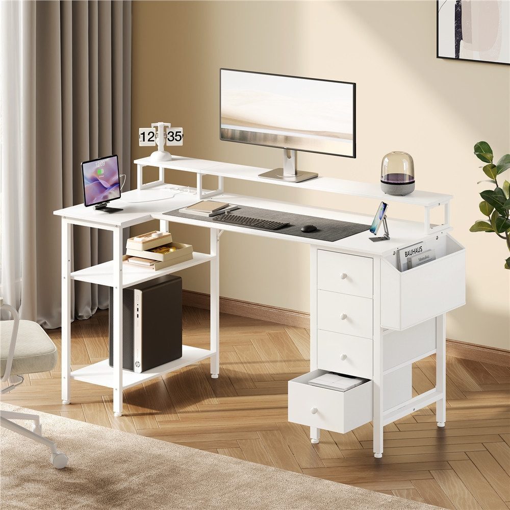 Yaheetech Computertisch L-förmiger Schreibtisch 120/140cm (B), mit Monitorh günstig online kaufen