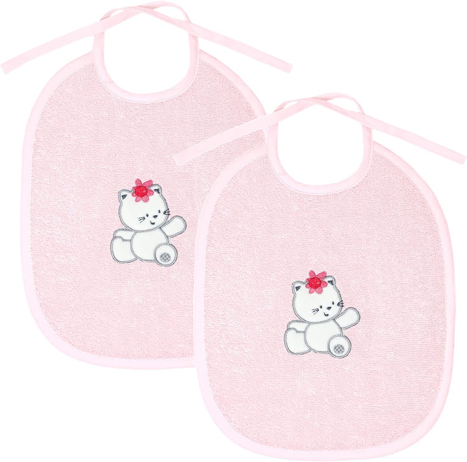 2er cm Rosa (Set, bestickt Kinderlätzchen Katze 25x30 Frottee Lashuma Babylätzchen), Lätzchen,