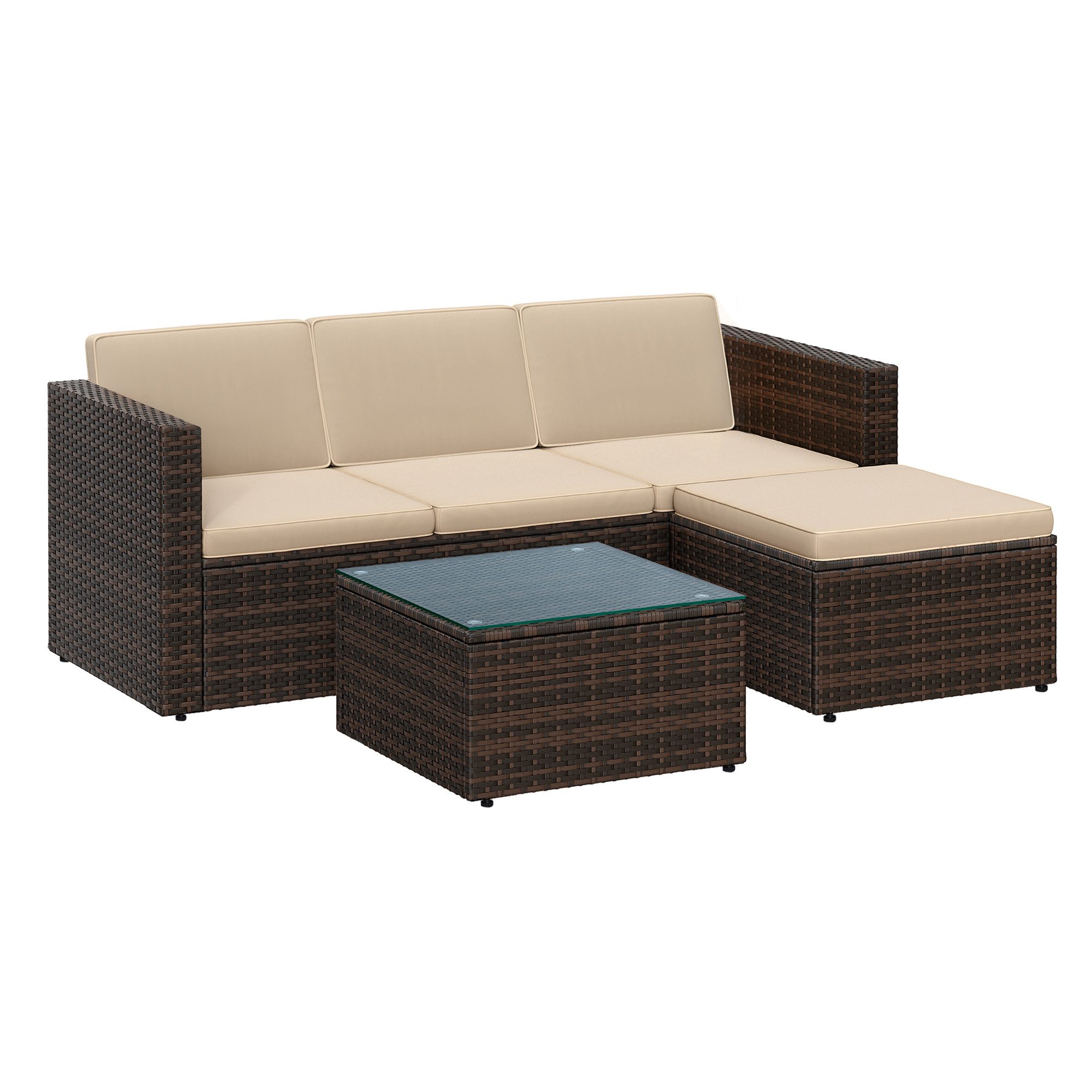 SONGMICS Gartenlounge-Set, (5-tlg., 1 Ecksofa, 1 Hocker, 1 Couchtisch, 7 Kissen), Gartenmöbel Set, Balkonmöbel, handgeflochtenes Rattan