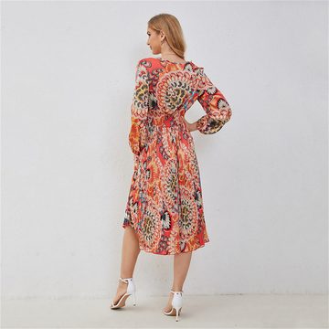 RUZU UG Dirndl Bedrucktes Damenkleid für Frühling und Sommer mit plissierter Taille (1-tlg)