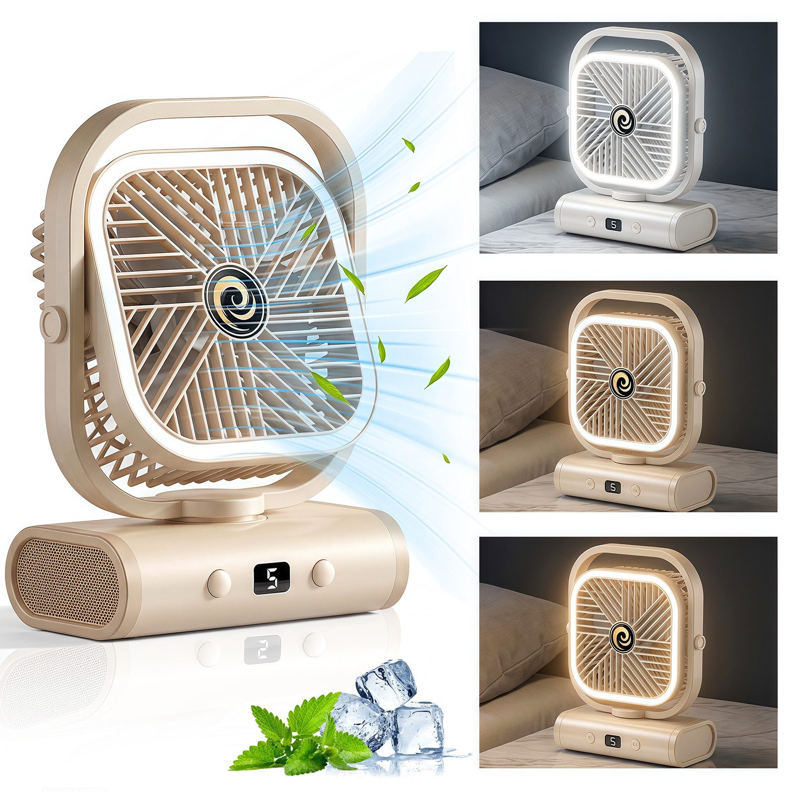 MOPUEA Akku-Ventilator Tischventilator Camping Ventilator mit Nachtlicht