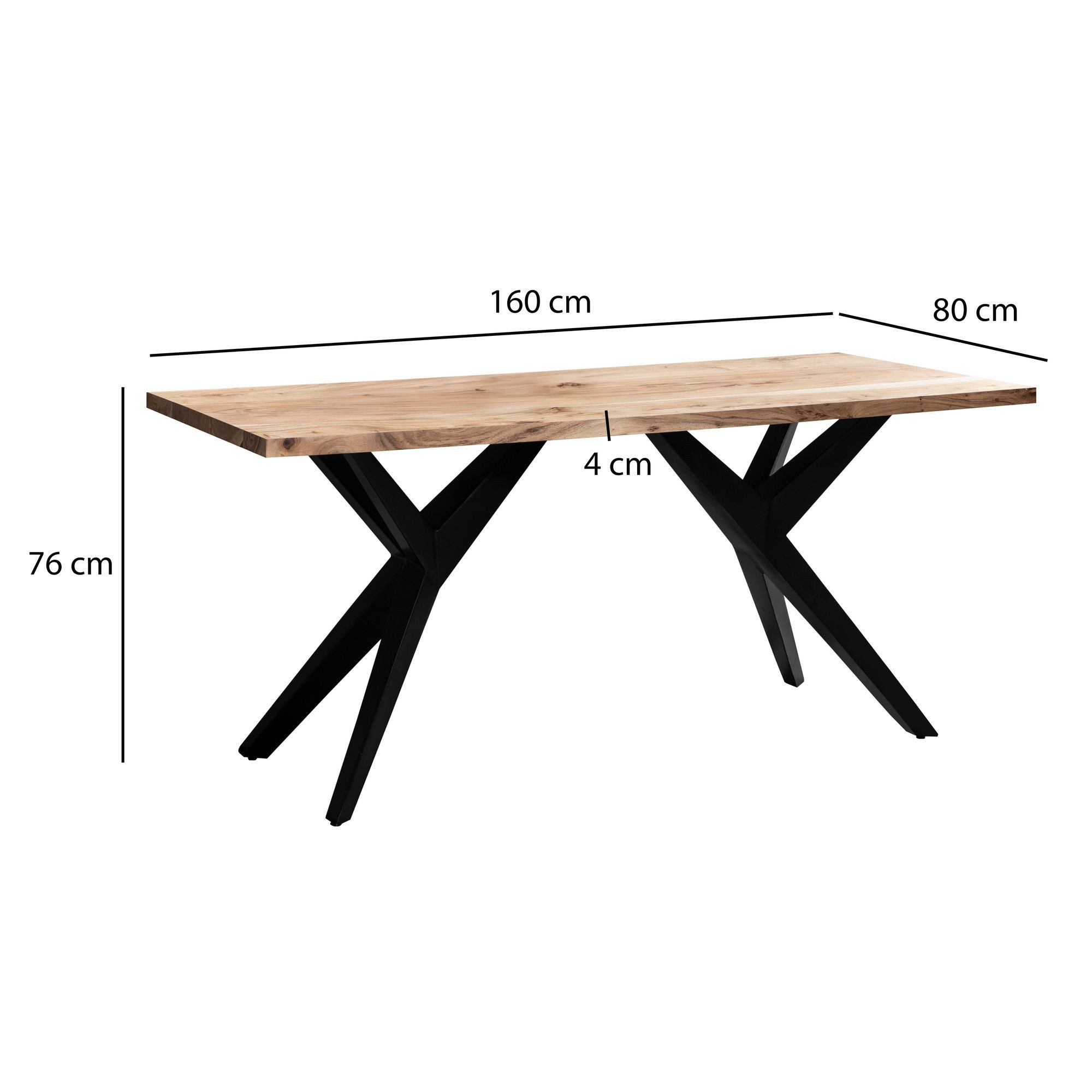 FINEBUY Esstisch FB66278 160cm Industrial Esszimmertisch Akazie Massivholz Holztisch (Akazie Massivholz Rechteckig, 160x80x76 cm, Modern), Holztisch Esszimmer Modern, Esszimmertisch Groß