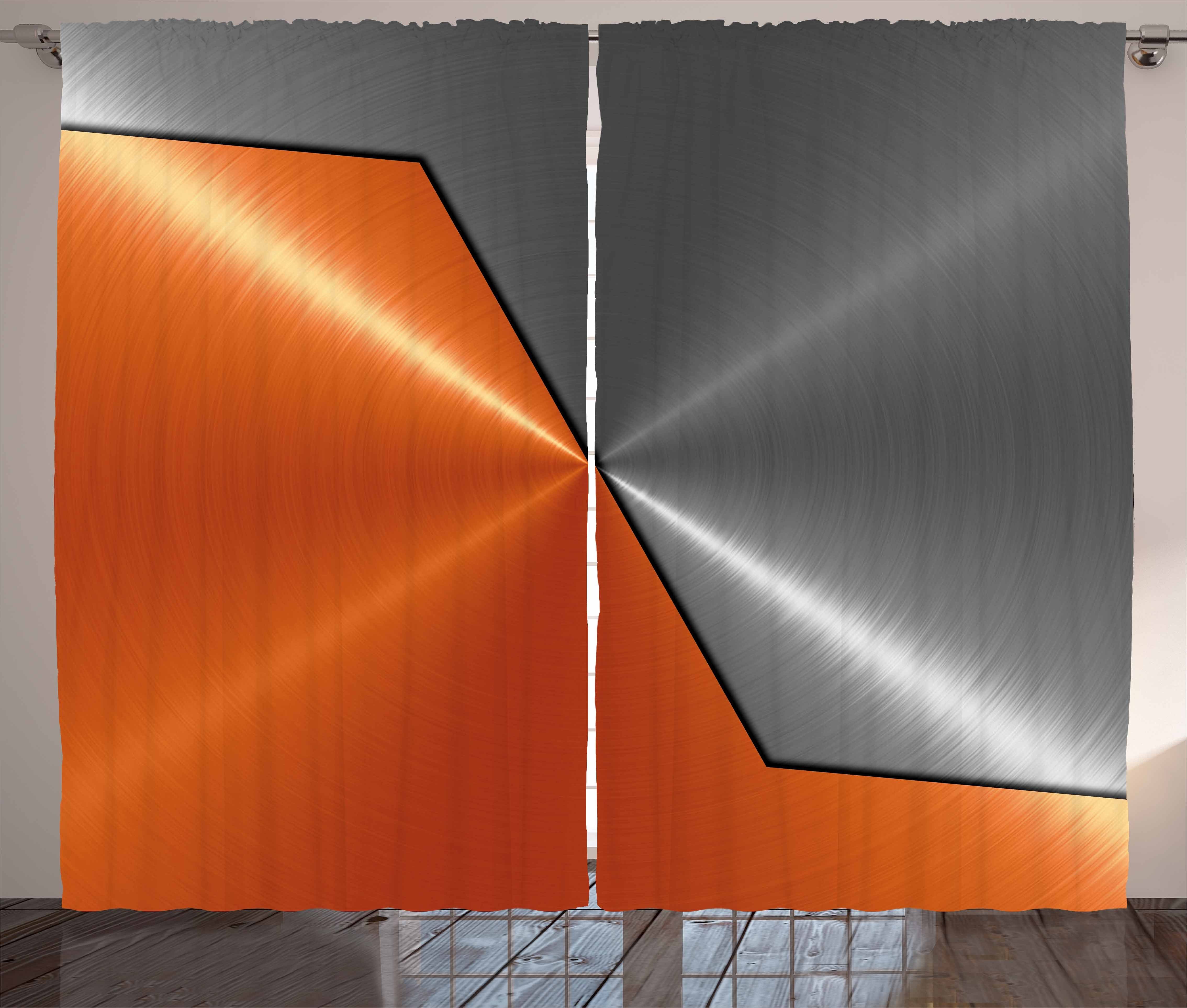 Gardine Schlafzimmer Kräuselband Vorhang mit Schlaufen und Haken, Abakuhaus, Orange Grau Maschinen Moderne 3D
