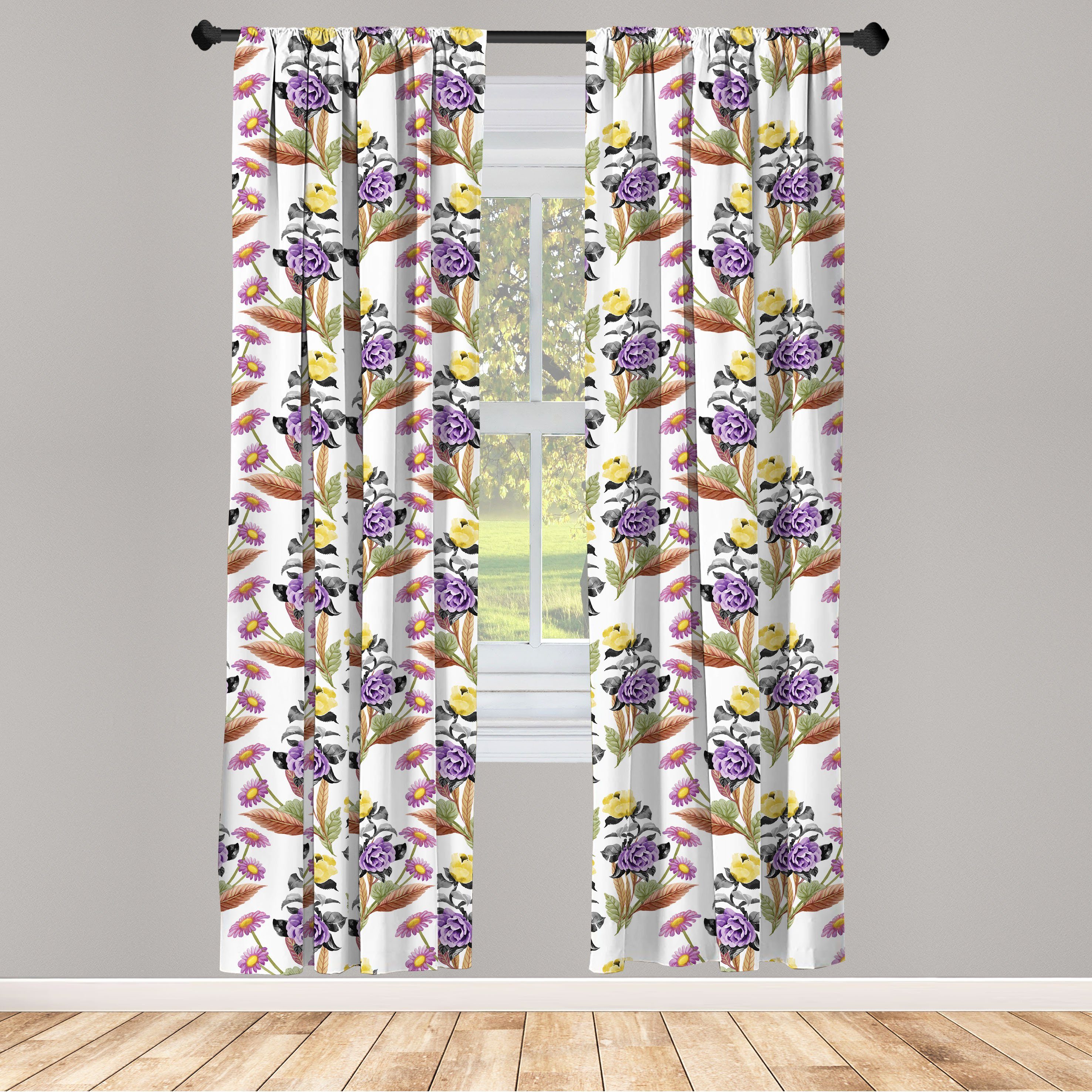 Gardine Vorhang für Wohnzimmer Schlafzimmer Dekor, Abakuhaus, Microfaser, Botanisch Aquarell Sommergarten