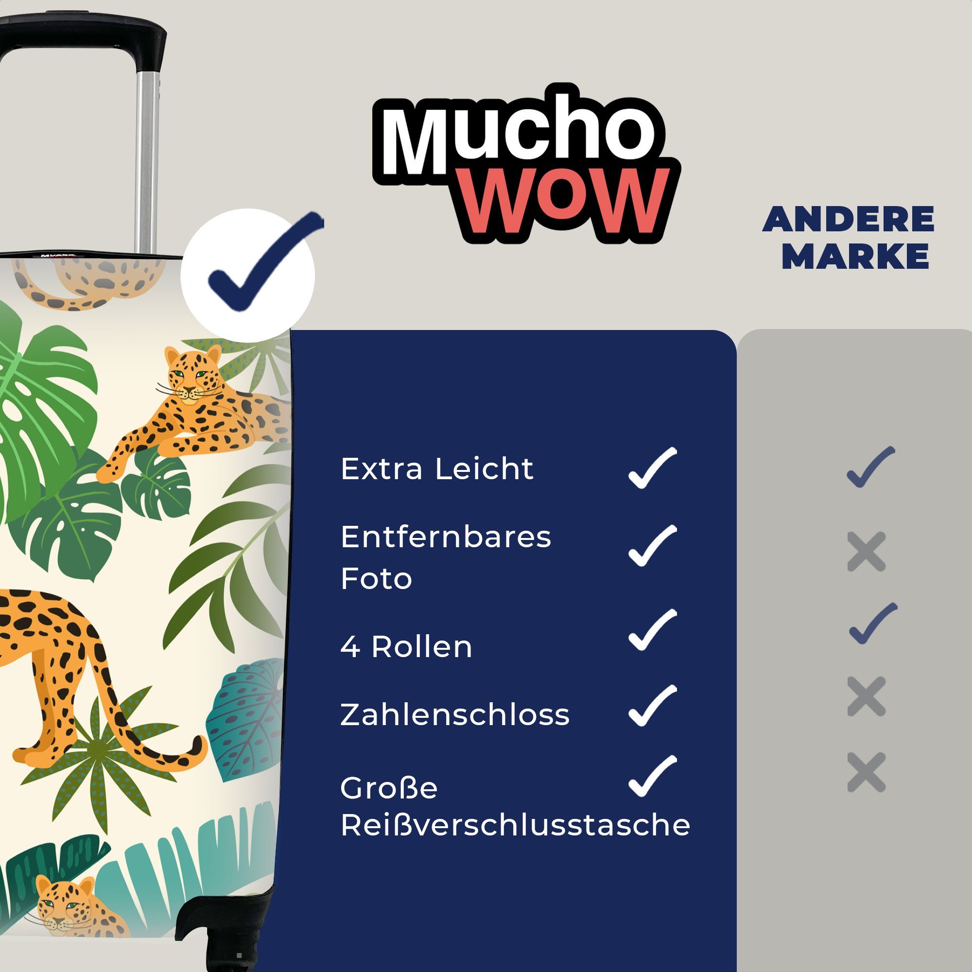 4 - für Pflanzen Jungen, Mädchen - Handgepäck Ferien, - Muster Rollen, - Dschungel Handgepäckkoffer MuchoWow rollen, Trolley, - Reisetasche Reisekoffer Leopard mit