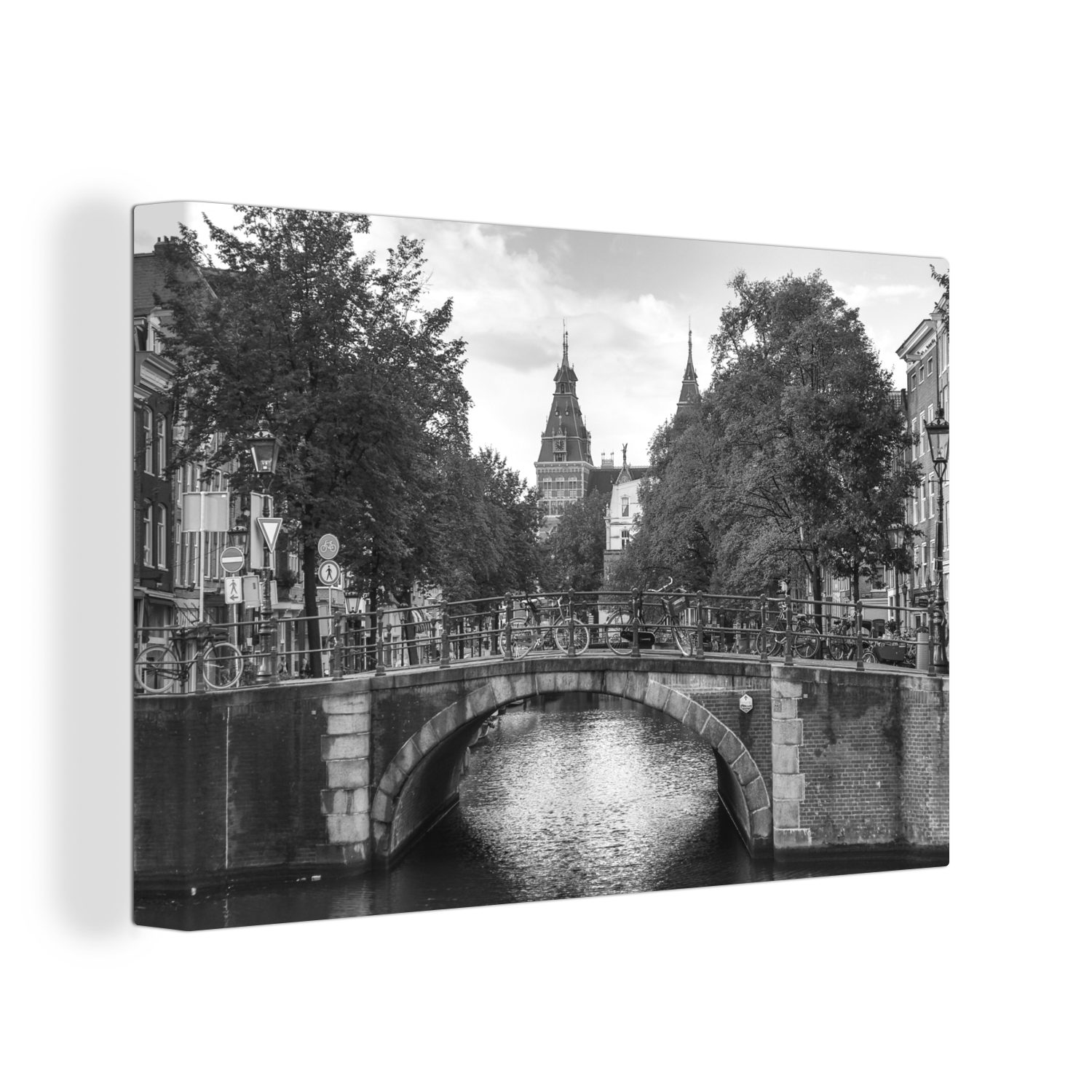 OneMillionCanvasses® Leinwandbild Brücke über die Prinsengracht in Amsterdam - schwarz und weiß, (1 St), Wandbild Leinwandbilder, Aufhängefertig, Wanddeko, 30x20 cm | Leinwandbilder