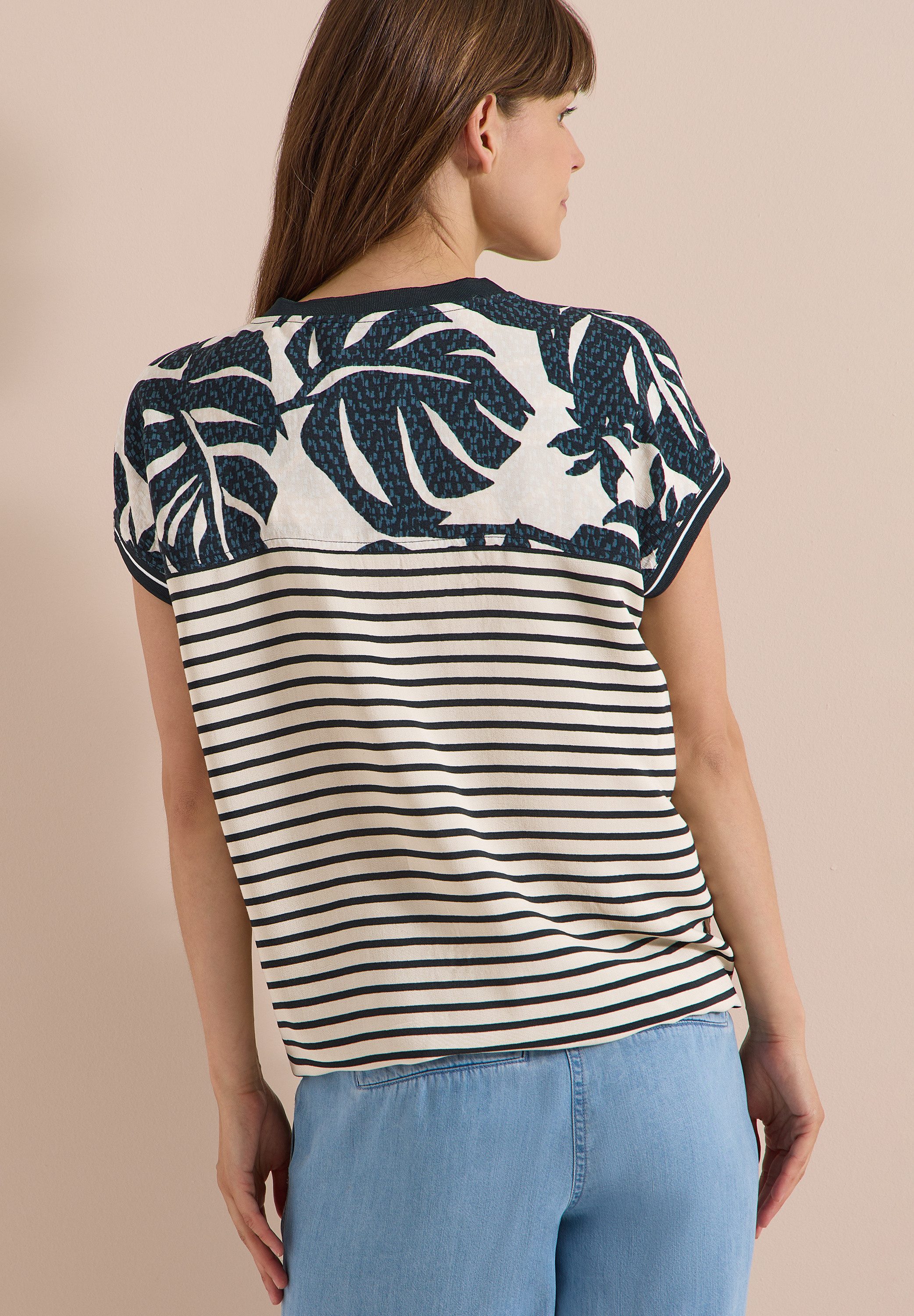 CECIL Shirtbluse Sommershirt mit Split Neck und Printmix