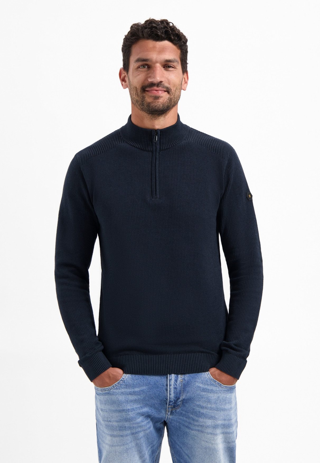 NO EXCESS Stehkragenpullover No Excess Strukturierter Half-Zip-Pullover günstig online kaufen