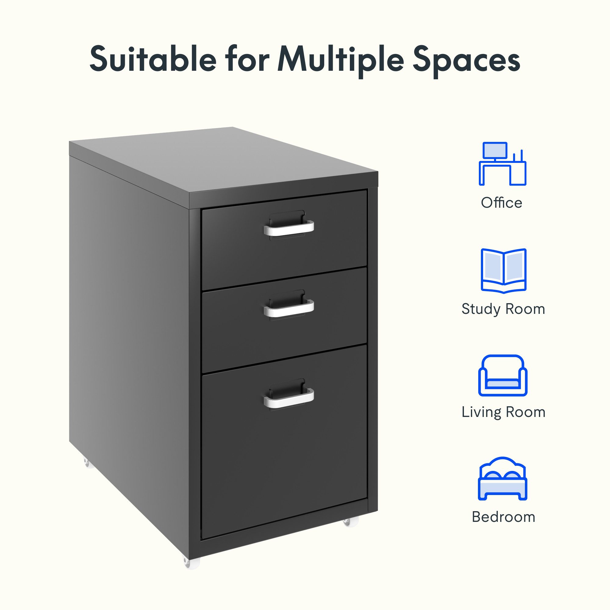 FLEXISPOT Container Rollcontainer für Ihr Büro&Home-Office, 28x48x41 cm (mobiler Aktenschrank mit 3 Schubladen, mit Rollen, Büroschrank)
