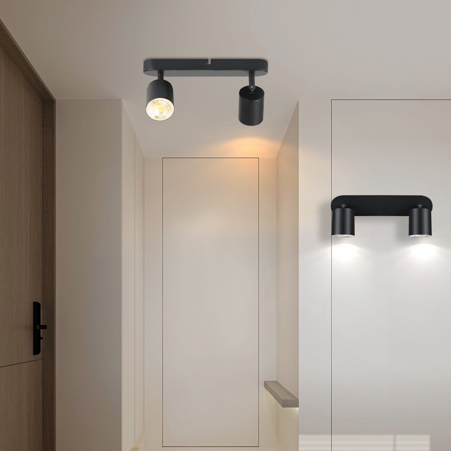 ZMH Deckenstrahler 2 Flammig - Schwarz/Weiß Deckenspots Schwenkbar 350° für Wohnzimmer, Hochwertige Material, ohne Leuchtmittel, RGB-Strahler (Leuchtmittel nich – Bild 4 von 5