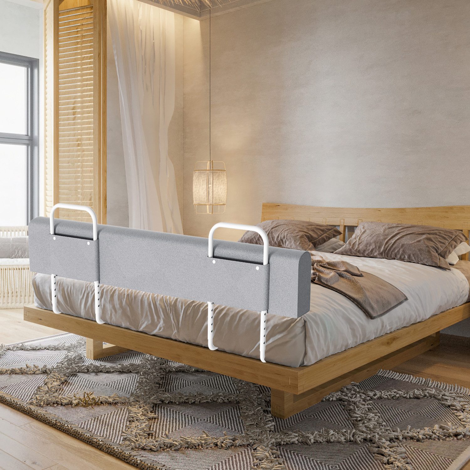 Clanmacy Bettschutzgitter Rausfallschutz Bett 5-Loch Höhenverstellbar Bettgitter 150cm (und strapazierfähigem Polyester Canvas Material 150-200cm), aus Metall