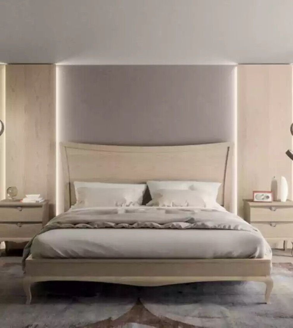 JVmoebel Schlafzimmer-Set Design Möbel Modern Luxus Bett 2x Nachttisch Schlafzimmer Set, (3-St., Bett + 2x Nachttische), Made in Italy