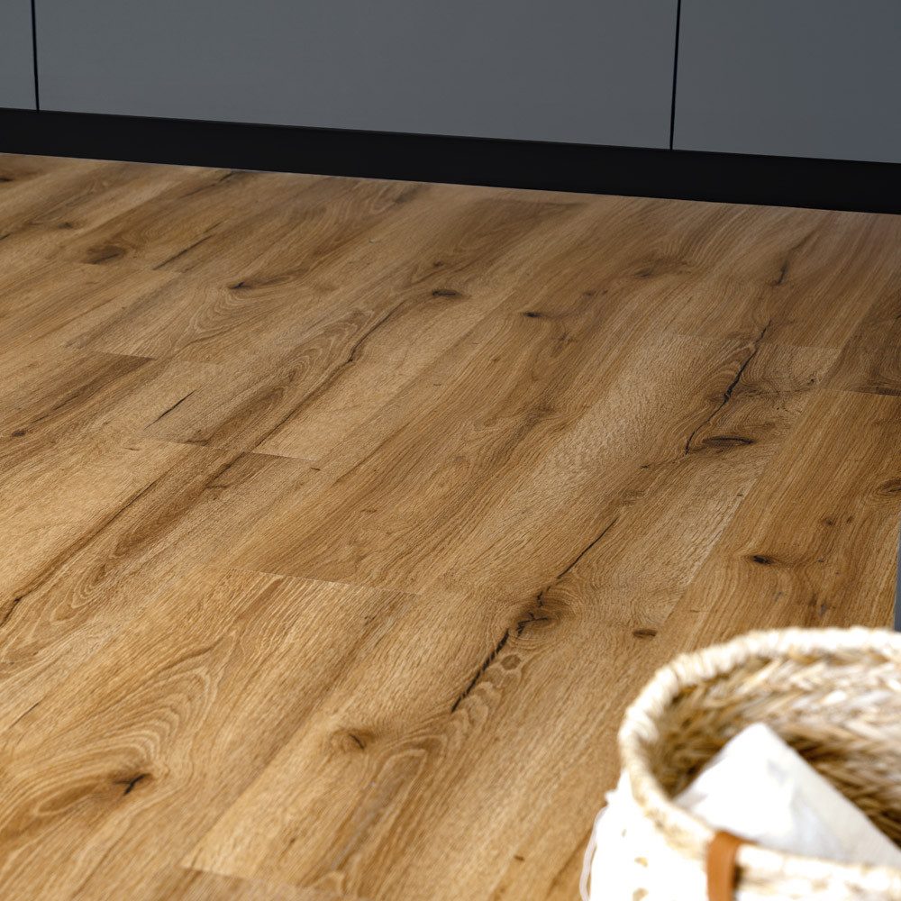 HOME DELUXE Vinylboden Klick-Vinylboden mit Trittschall Eiche - LOMEA, Feuchtraumbereich geeignet, Integrierte Schalldämmung, Fußbodenheizung geeignet, Vinylbodenbelag in Holzoptik, Dielenboden