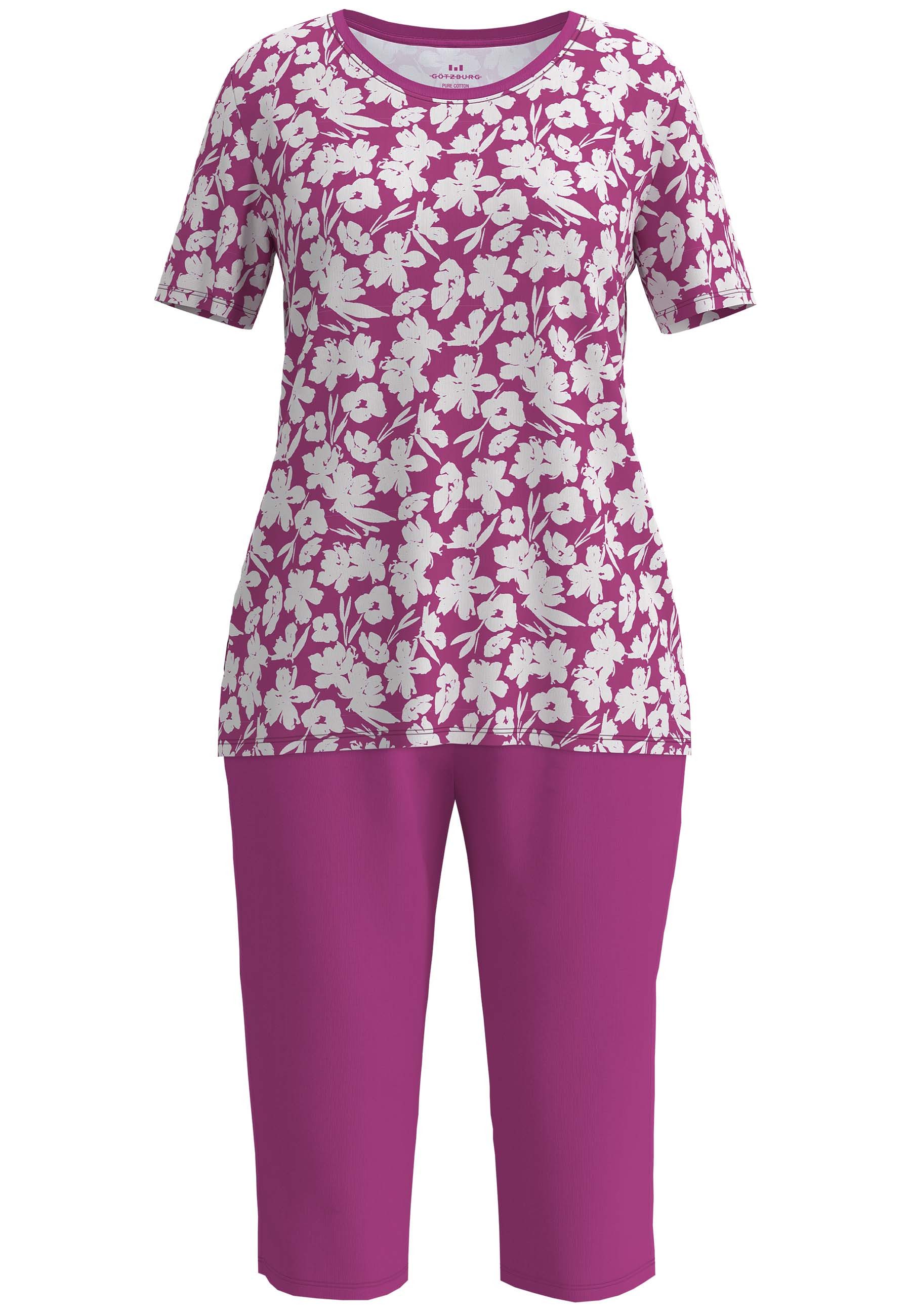 GÖTZBURG Pyjama 3/4 Arm, 7/8 Hose, Rundhalsausschnitt, geblümt, Baumwolle