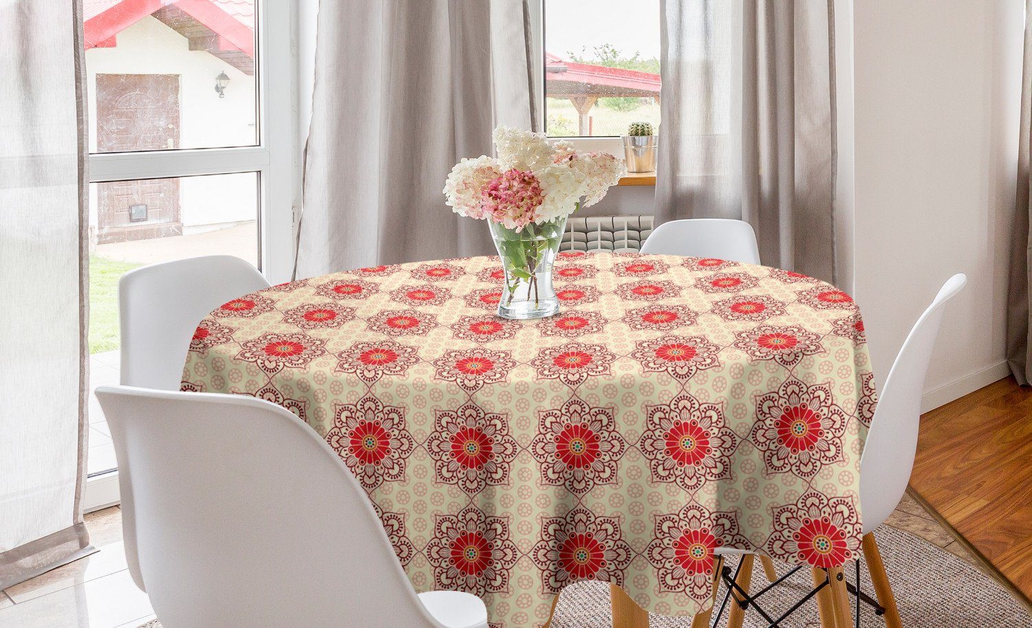 Tischdecke Dekoration, Mandala Ethnisch Küche für Blumen Kreis Esszimmer Tischdecke Blooming Abakuhaus Abdeckung