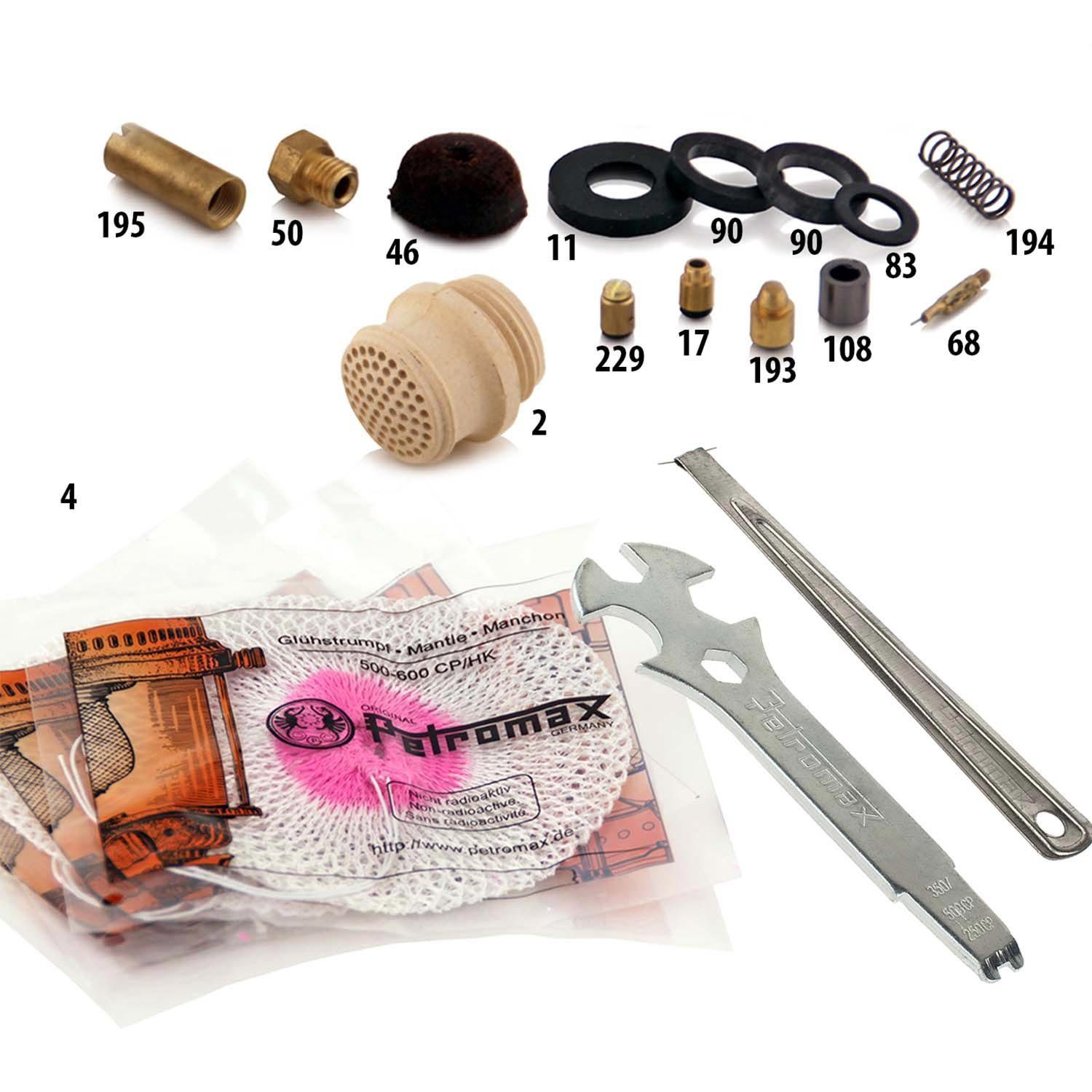 Petromax Dichtungsring Petromax Verschleißteile HK500, HK350 Starklichtlampe (Spar-Set, 19-St., Ersatzteile m. Werkzeug), 19 x Teile-Reparatur-Set