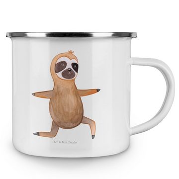 Mr. & Mrs. Panda Becher Faultier Yoga - Weiß - Geschenk, Metalltasse für Camping, Atmung, Fau, Emaille, Korrosionsbeständig