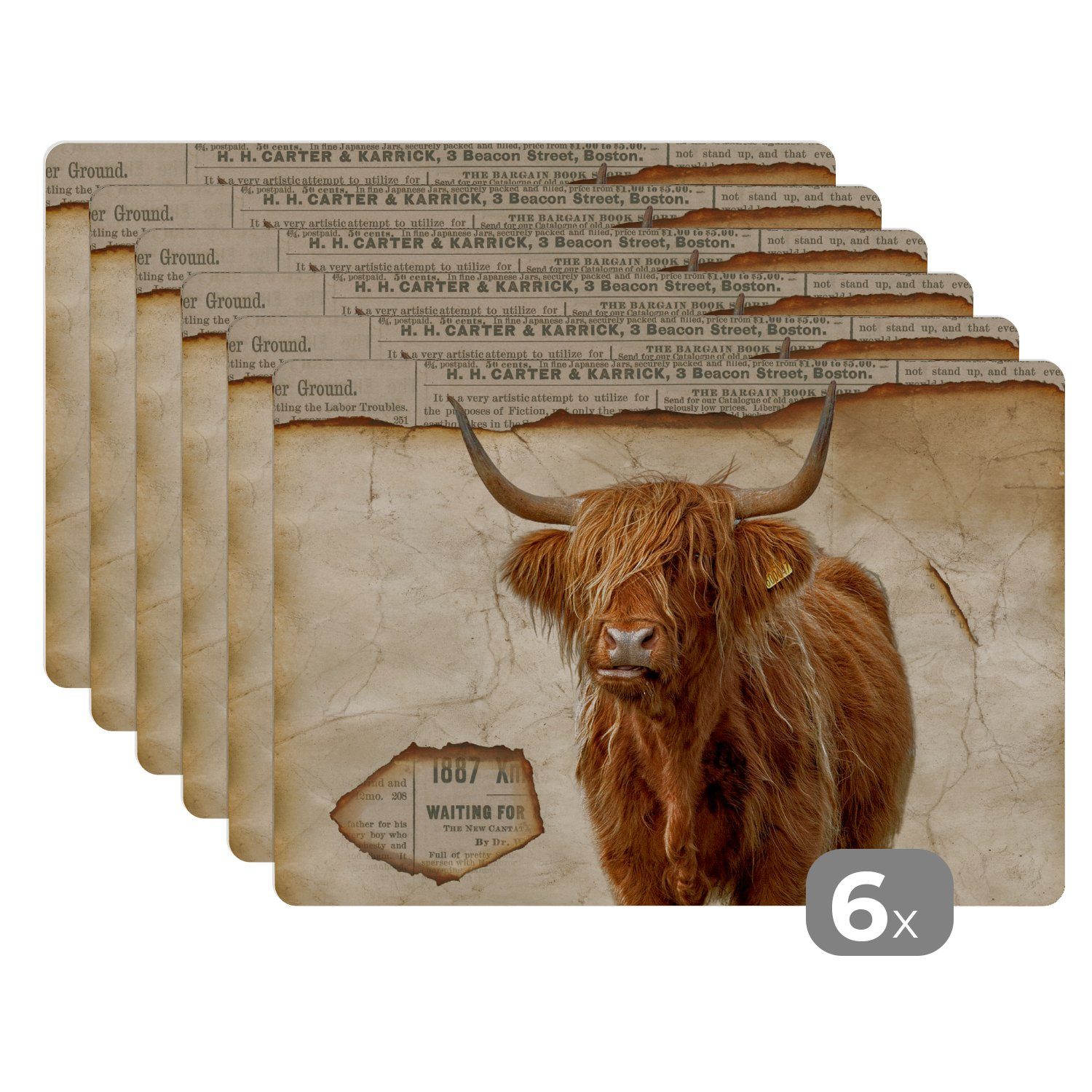 Platzset Schottischer Highlander - Retro - Zeitungsartikel
