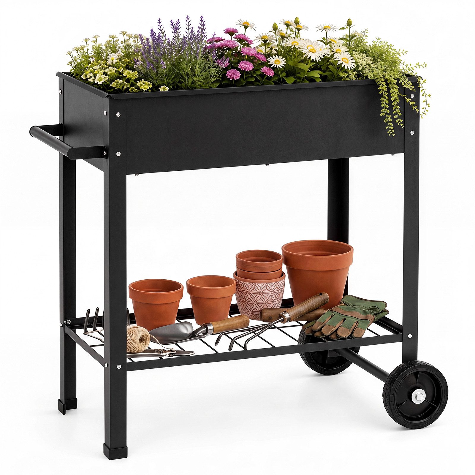 COSTWAY Hochbeet (1 St), Gartenbeet, mit Rollen, Ablage, Griff