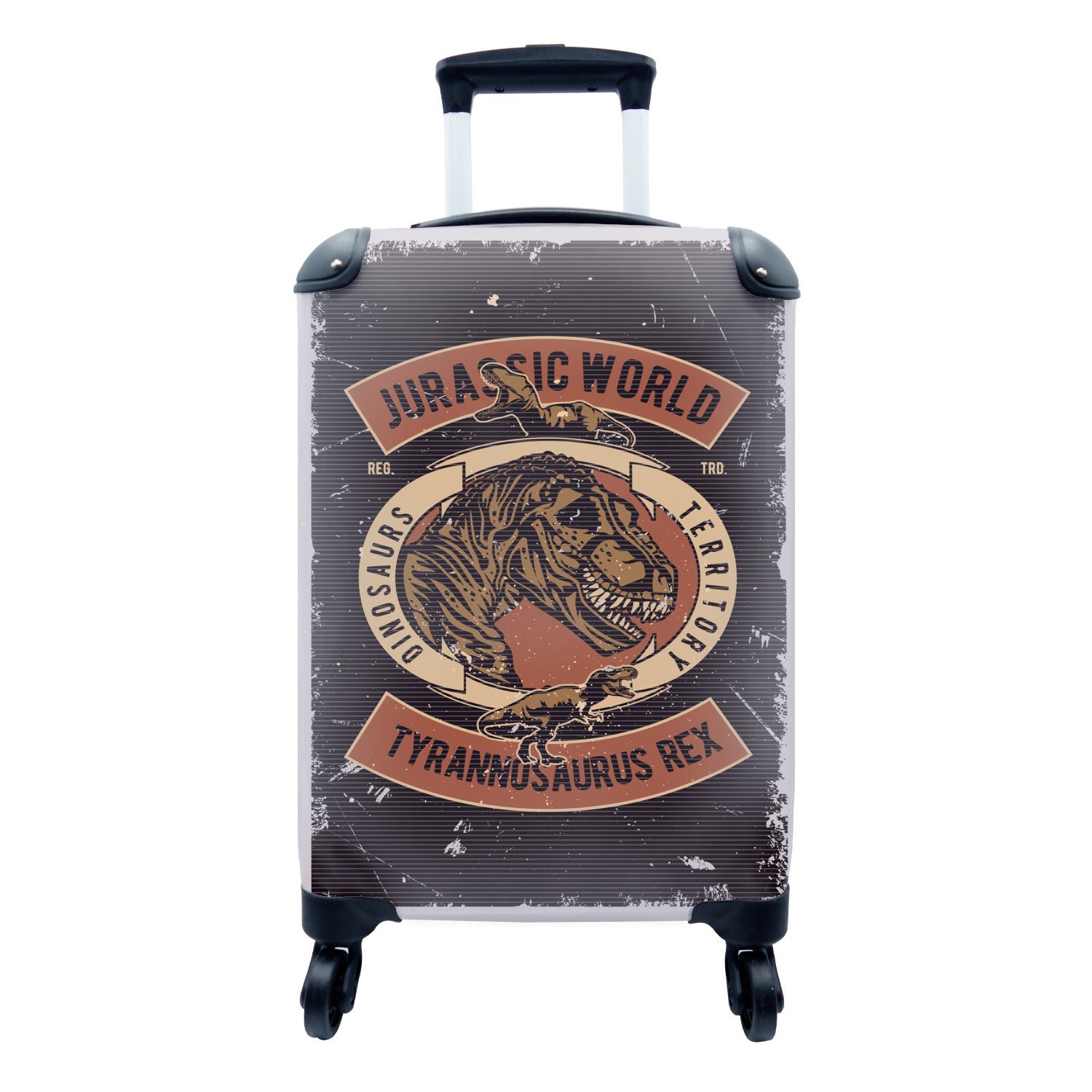 Reisetasche 4 Trolley, world MuchoWow mit - Handgepäck Rollen, Handgepäckkoffer für Dinosaurier Ferien, Reisekoffer rollen, Jurassic - Retro,