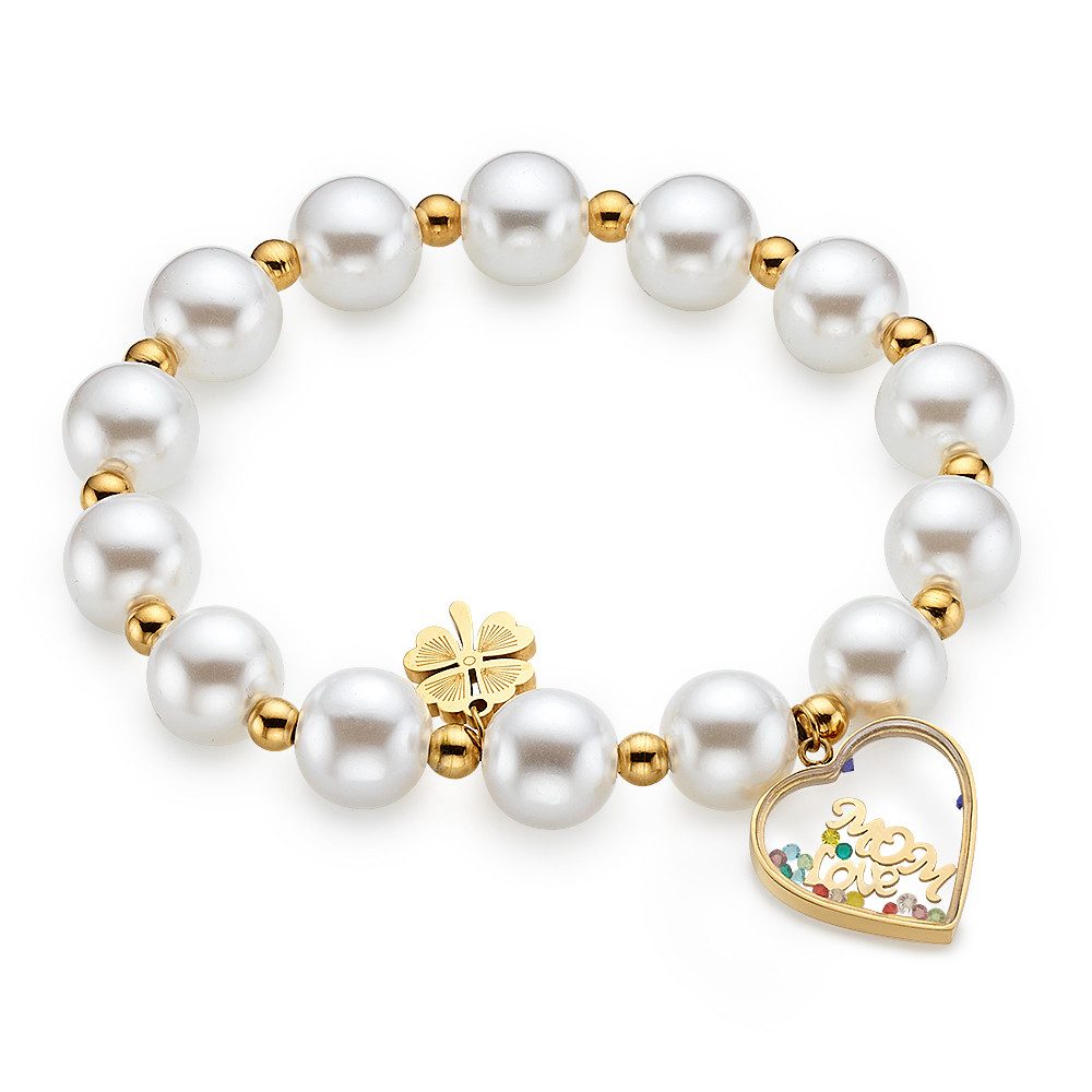 Firetti Armband Schmuck, Geschenk, Armschmuck, Herz und Kleblatt "MOM Love", mit Perle (synth)