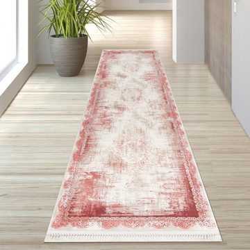 Teppich Wollteppich mit Fransen in rot, TeppichHome24, rechteckig, Höhe: 10 mm