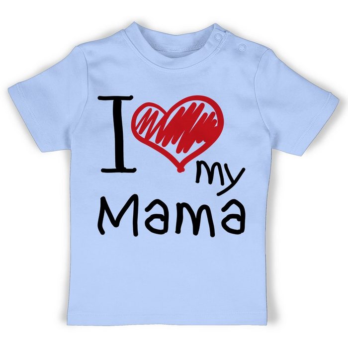 Shirtracer T-Shirt I love my Mama schwarz - Muttertagsgeschenk Baby - Baby T-Shirt kurzarm babyblau - geschenkidee baby 6 monate - shirt für mama - mamatag
