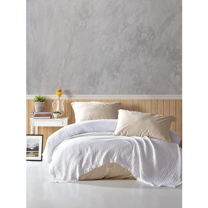 Tagesdecke BOHORIA® Premium Musselin Tagesdecke „Pure“ 100% Baumwolle BOHORIA Kann für Bett Sofa Stuhl Outdoor und Indoor genutzt werden.