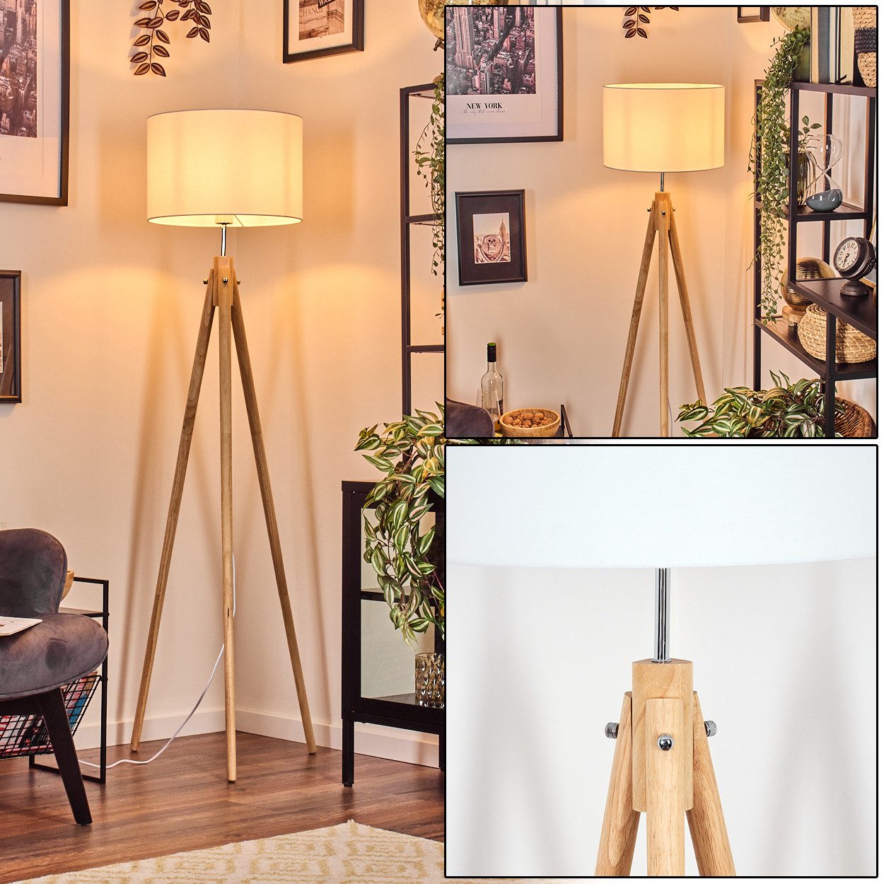 hofstein Stehlampe Stehlampe aus Holz/Metall im skandinavischen Design (38 cm), Stehleuchte im modernen Boho-Design mit Fußschalter, Höhe 151,5cm, E27