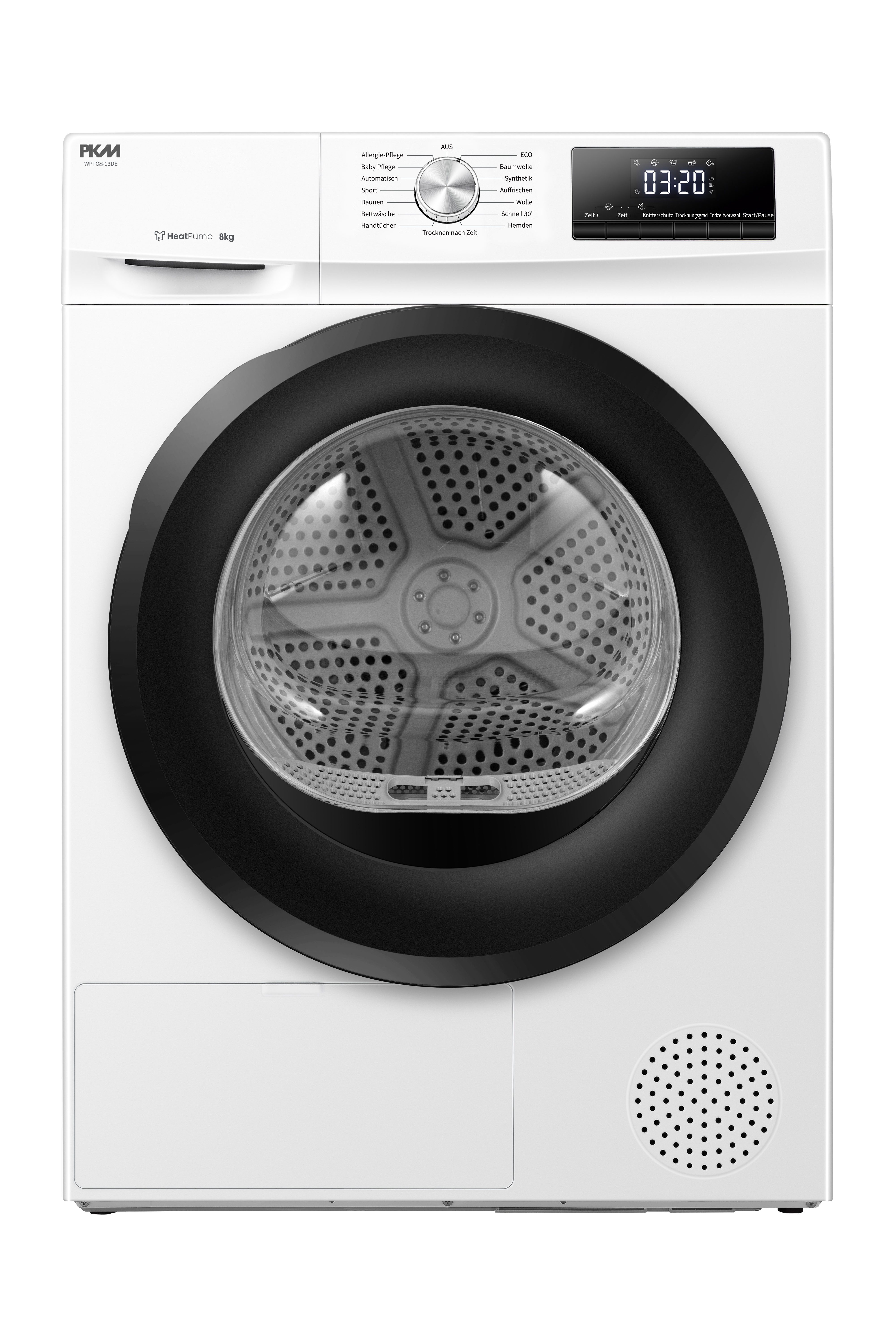 PKM Wärmepumpentrockner WPTO-Serie PKM Wärmepumpentrockner WPTO8-13DE 8 KG 13 Programme, Wärmepumpentechnologie Reversierende Trommel Knitterschutz