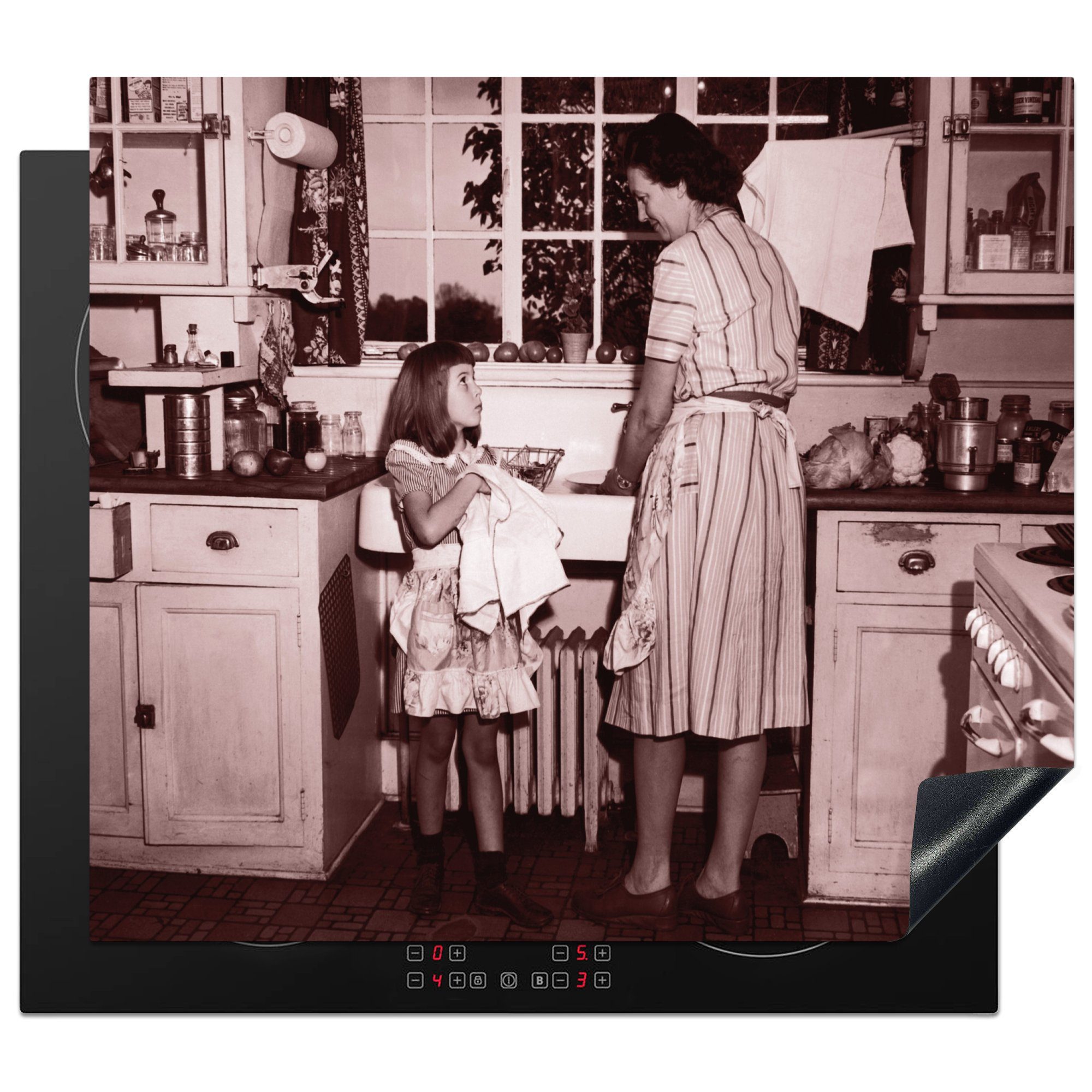 für Induktionsmatte 59x52 Amerikanische Jahren, Vinyl, tlg), in die den küche, MuchoWow Küche fünfziger Ceranfeldabdeckung Herdblende-/Abdeckplatte (1 cm,