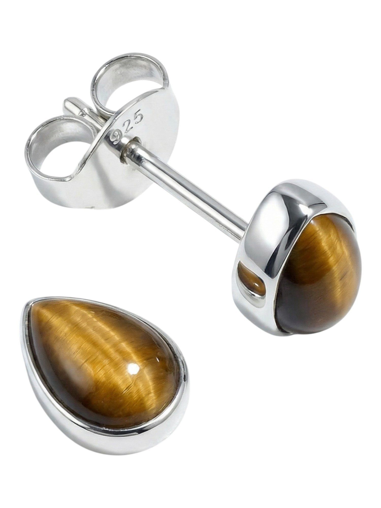 mantraroma Paar Ohrstecker SAMA Tropfen aus 925 Silber mit Tigerauge (Paar, Paar Ohrringe mit Schmuckbeutel), 925 Sterling Silber Ohrringe für Damen
