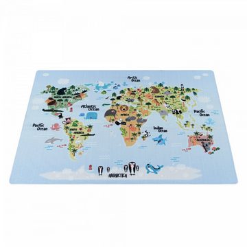 Kinderteppich, Homtex, 80 x 120 cm, Kinderteppich, Spielteppich, Weltkarte Mit Tieren, Blaue, 8 mm