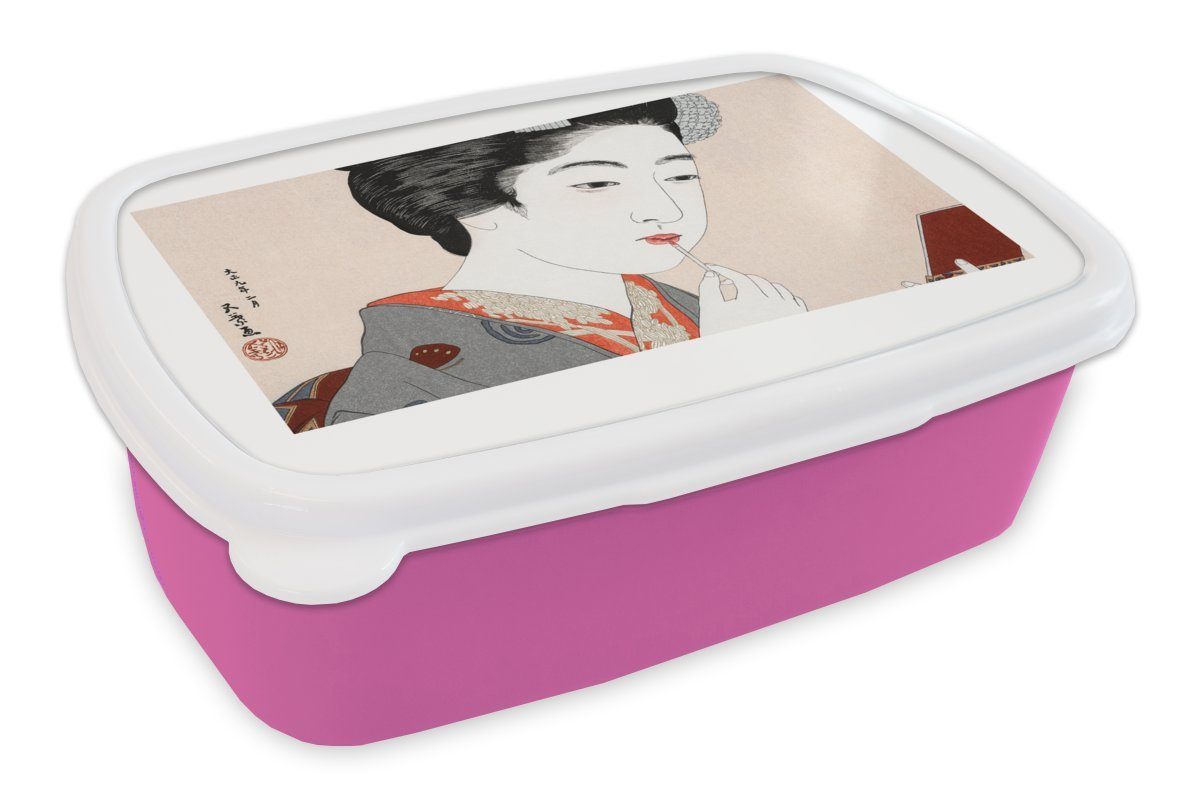 - Vintage, Brotdose Snackbox, (2-tlg), rosa Erwachsene, MuchoWow Frau Brotbox Kinder, für Kunststoff Mädchen, Japanisch Lunchbox - Kunststoff, Make-up -
