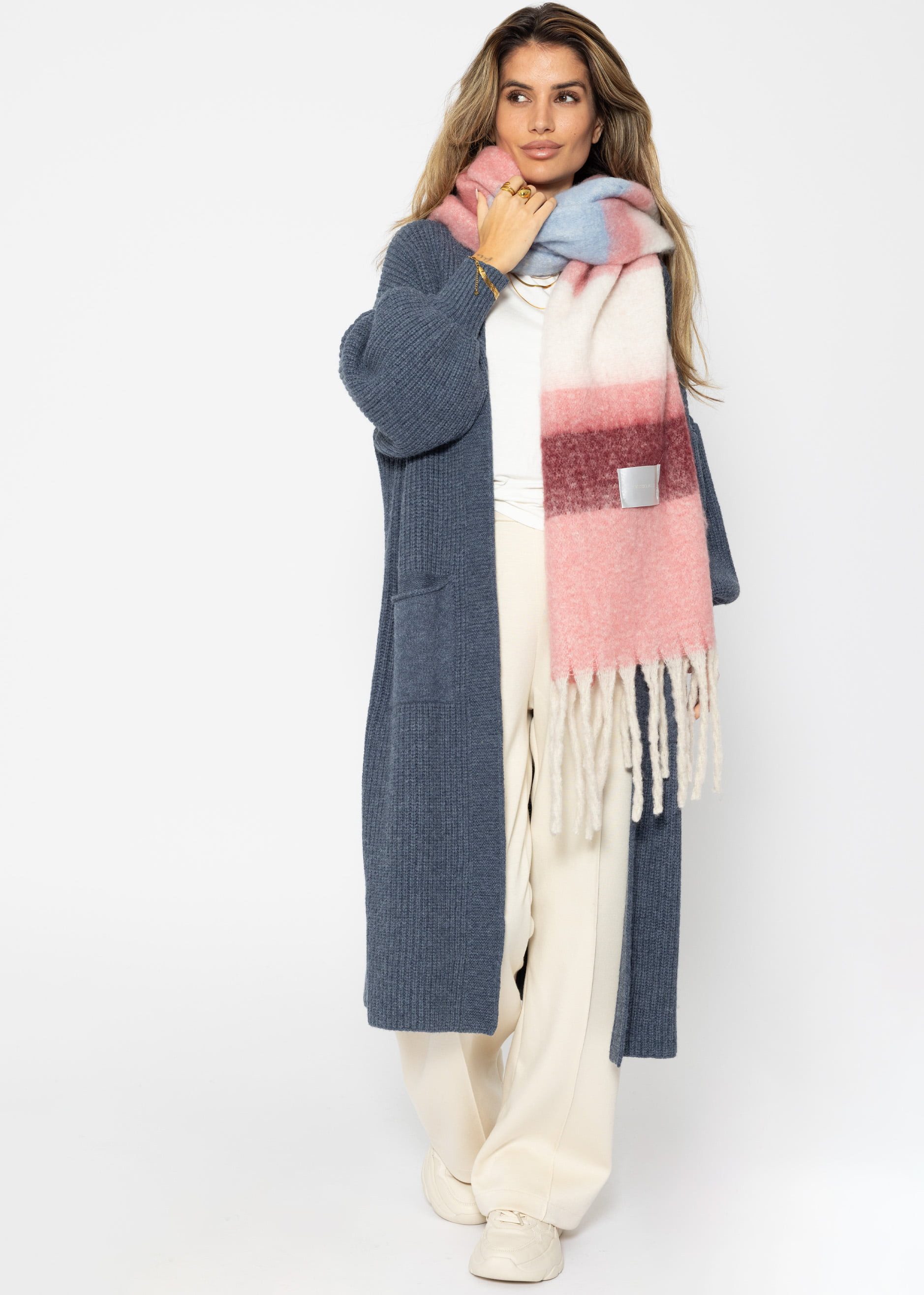 SASSYCLASSY Cardigan Oversize Strickjacke Damen lang mit Taschen Winter Maxi Cardigan aus Grobstrick Elegant Schwarz Beige Grau Khaki