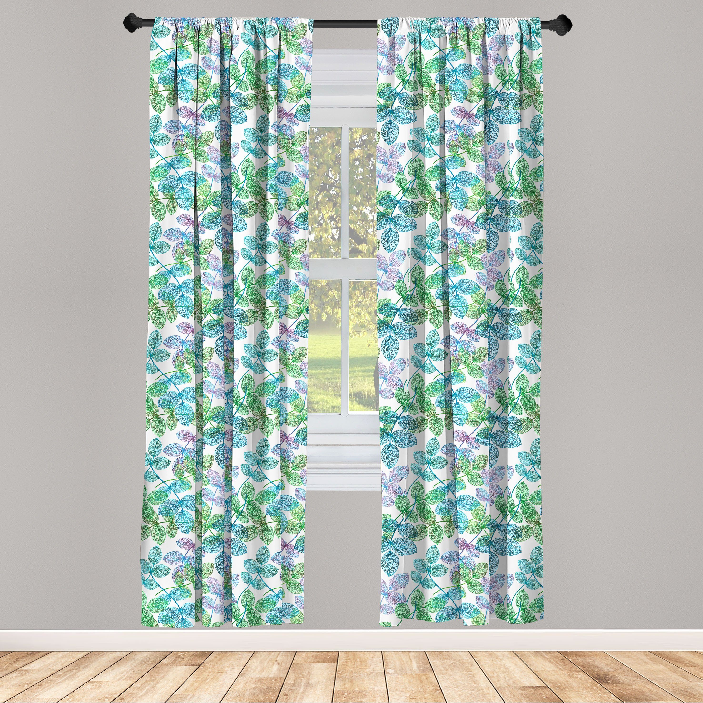 Gardine Vorhang für Wohnzimmer Schlafzimmer Dekor, Abakuhaus, Microfaser, Blätter Aufwändige Natur Illustration