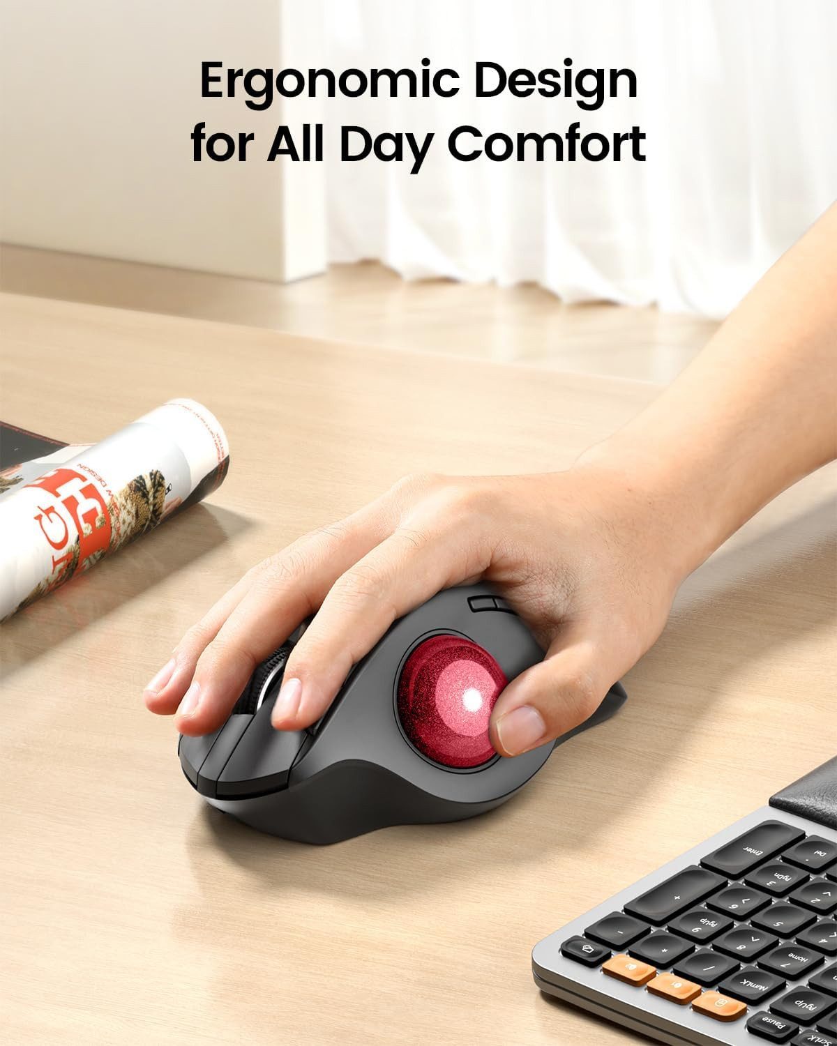 ProtoArc EM01 NL Trackball Maus Kabellos 5 DPI Einstellbar 2.4G USB 2*Bluetooth Maus (Bluetooth, Funk, Daumensteuerung, Verstellbarer Winkel Wiederaufladbare Maus)