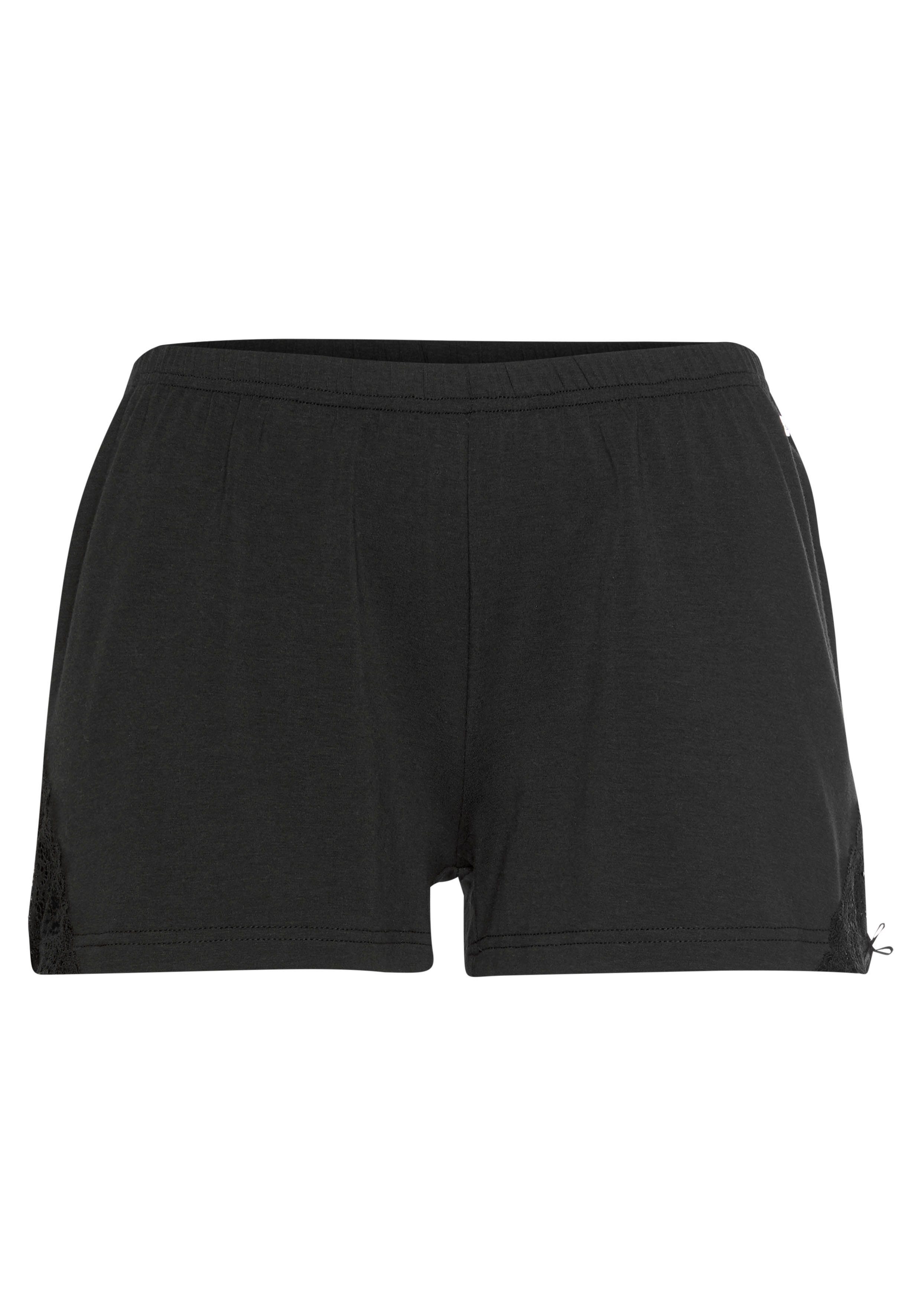 schwarz LASCANA Spitzeneinsätzen Shorts mit