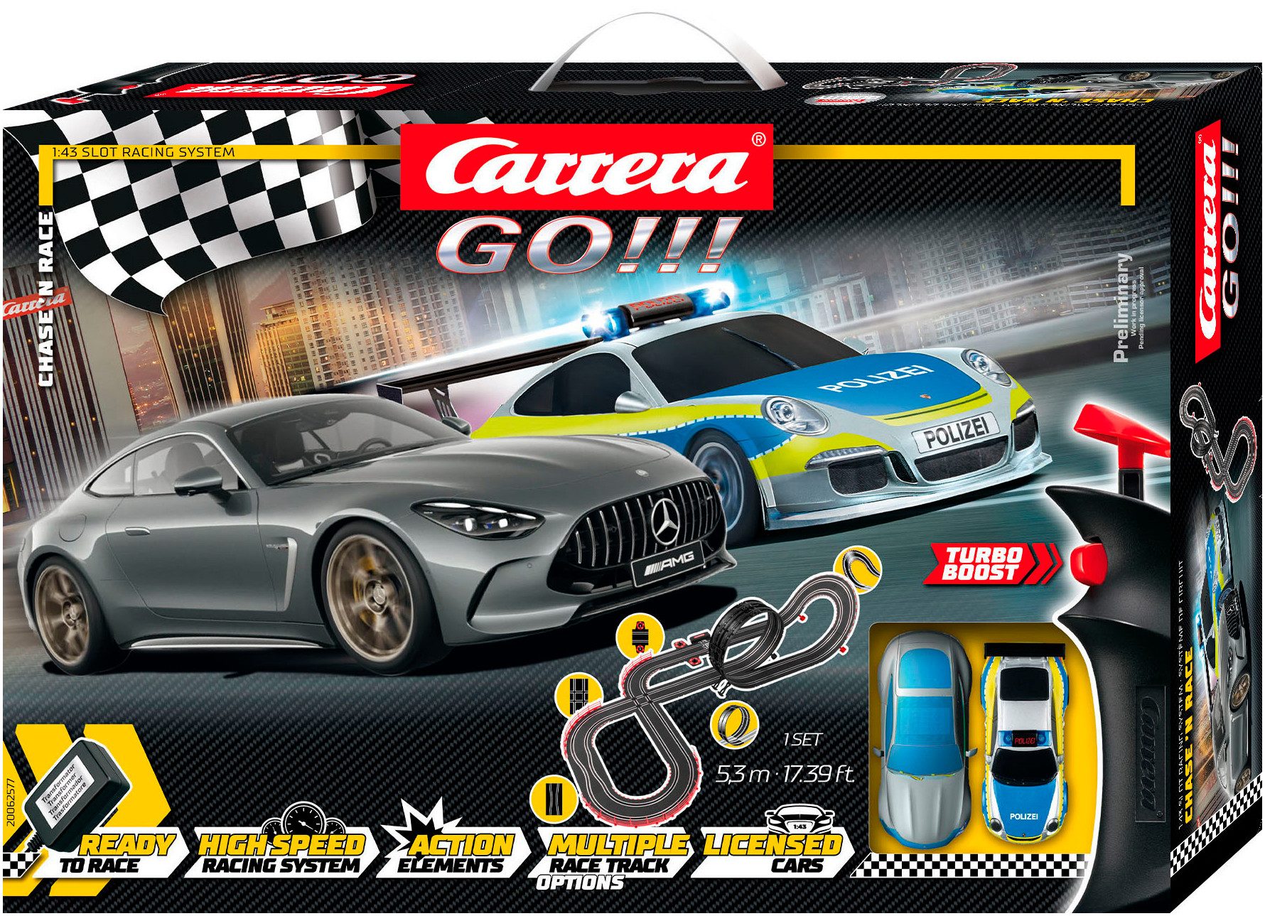 Carrera® Autorennbahn Carrera GO!!!, Chase n Race (Streckenlänge 5,3 m), mit Lichteffekten