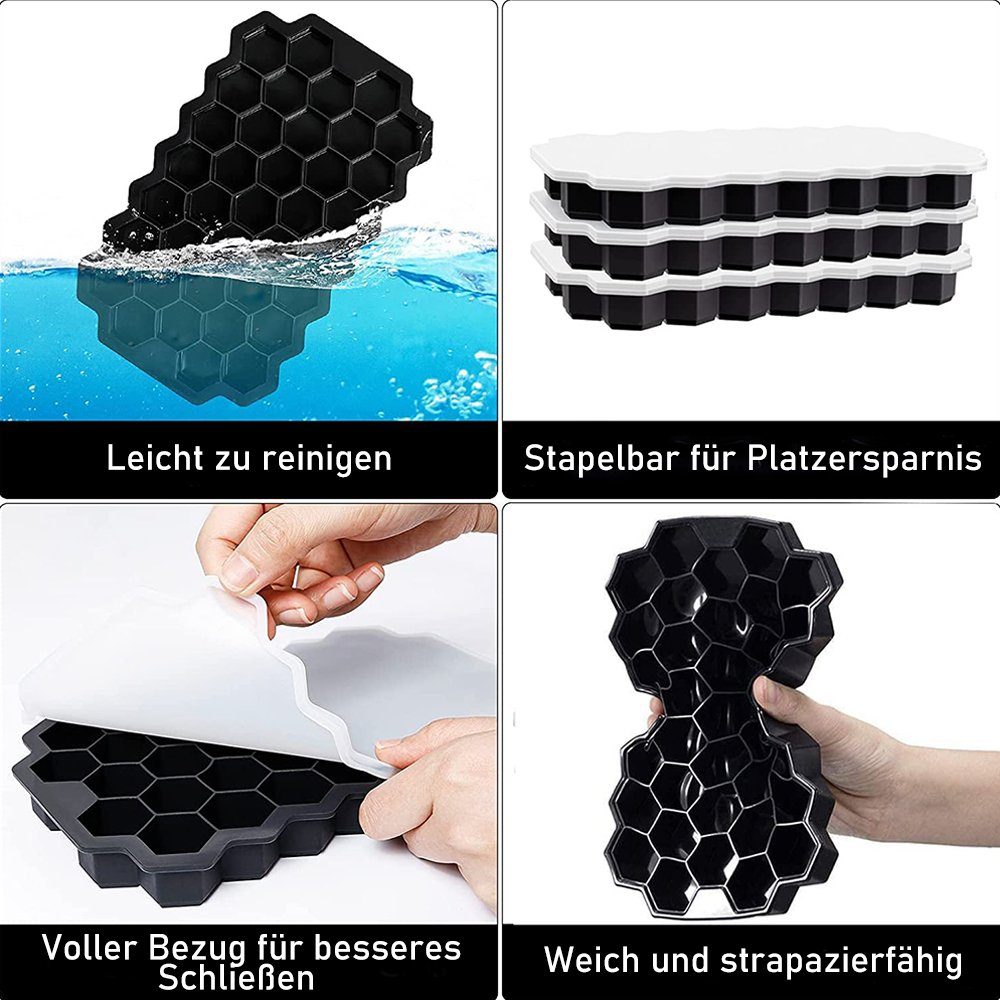 Eiswürfelform Leicht Deckel, BPA-freie Silikon Entformbare Eiswürfelform zggzerg Eiswürfeln 37 3 Stück mit