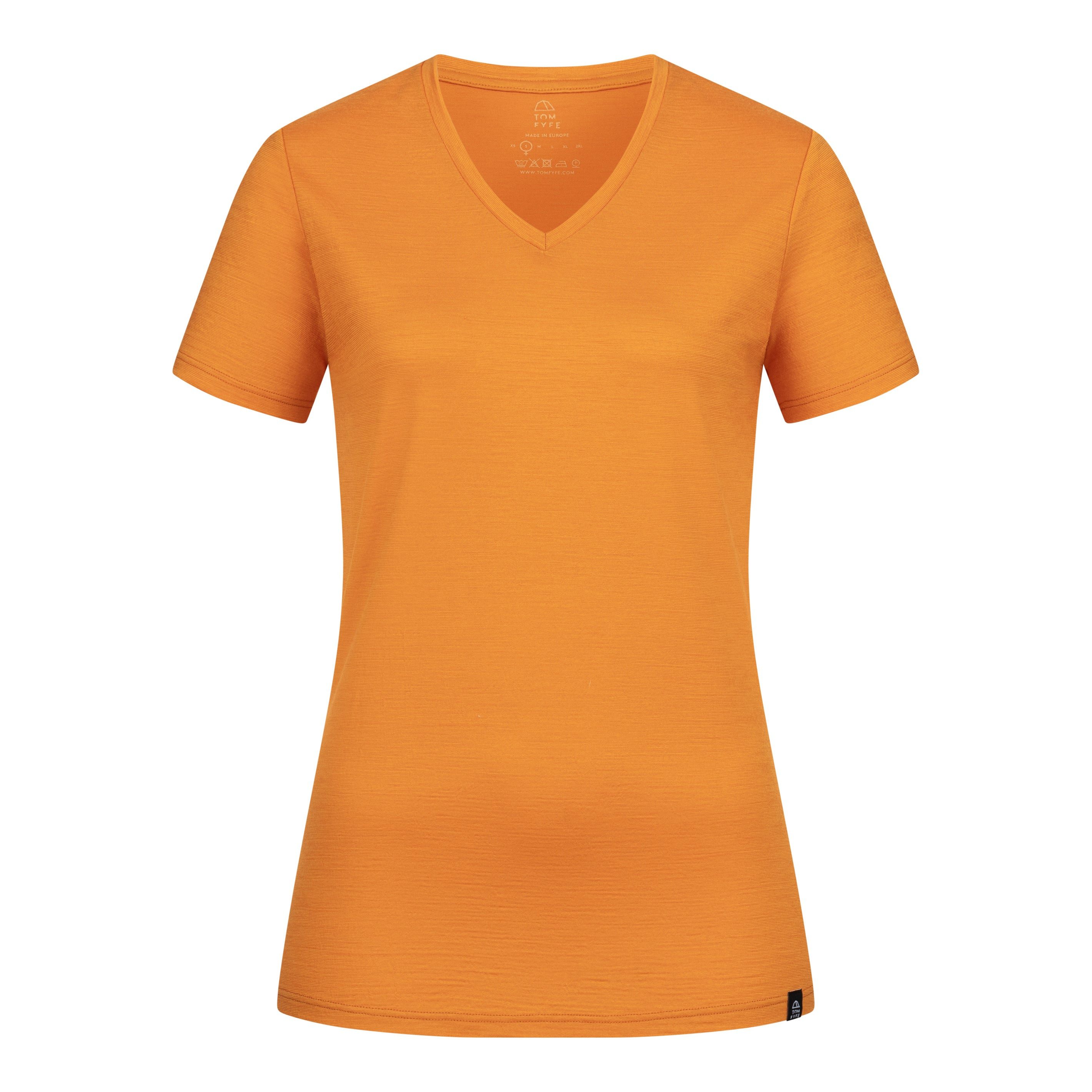 Tom Fyfe T-Shirt TOM FYFE Merino T-Shirt V-Ausschnitt Damen Kurkuma / 2XL