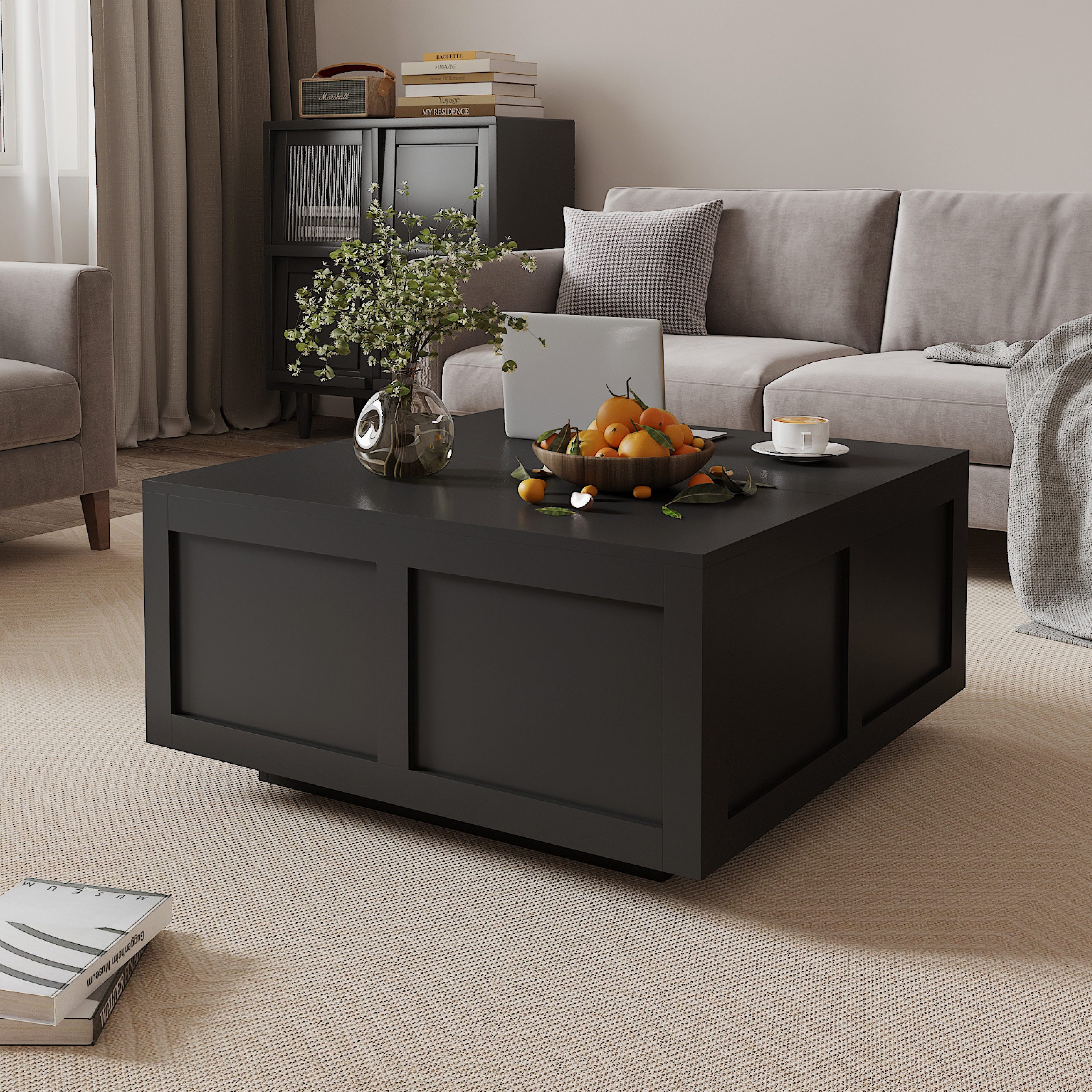 radelldar Couchtisch Wohnzimmertisch höhenverstellbar Stauraum  (40-54) x 78 x 78cm (1-St), Höhenverstellbare Tischplatte