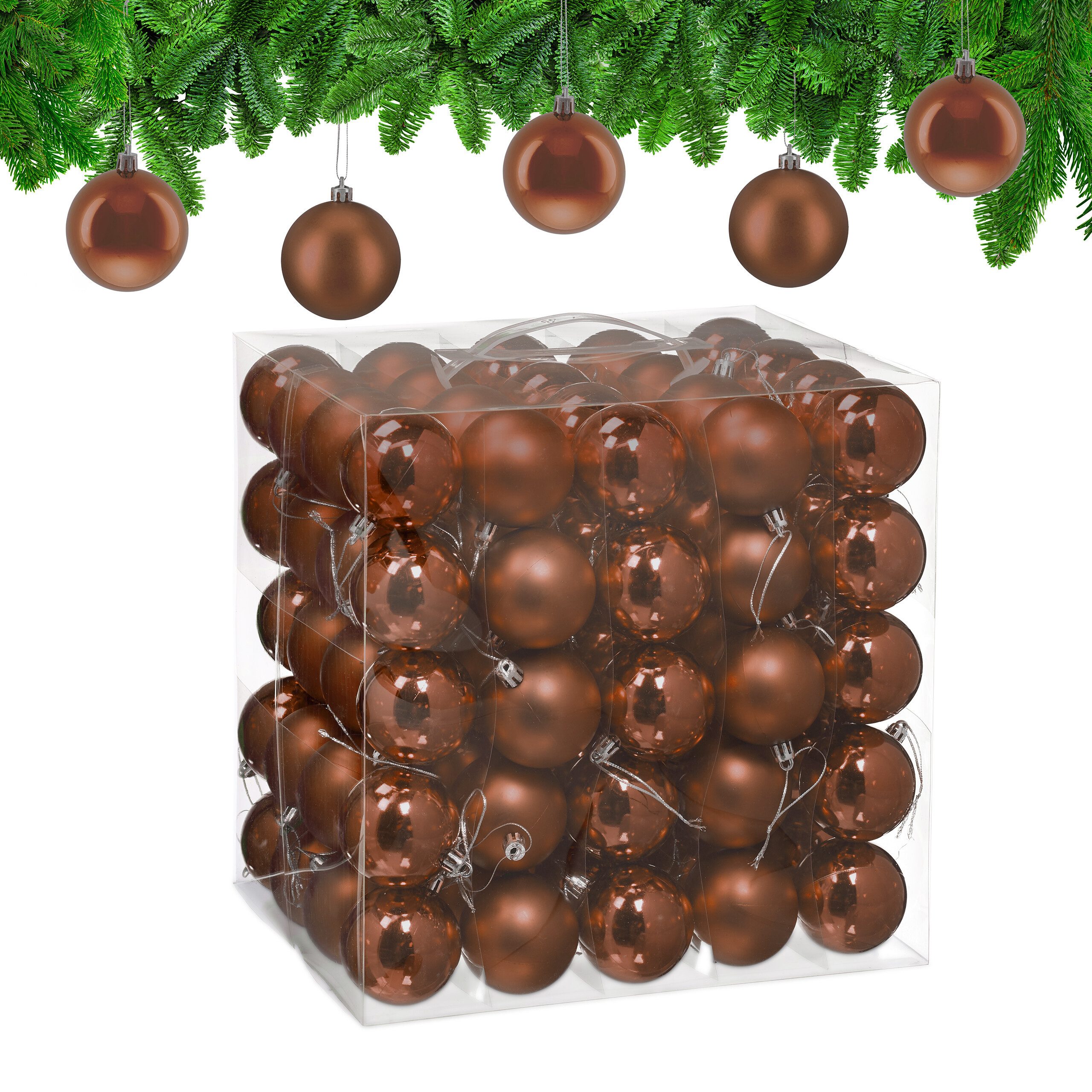 relaxdays Weihnachtsbaumkugel Weihnachtskugeln 100er Set, braun