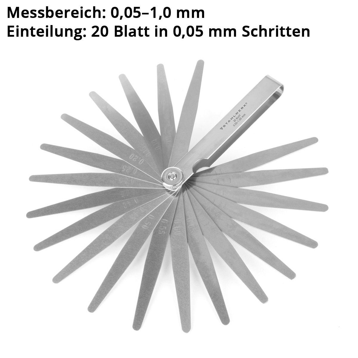 Präzisionsblätter, 1 max. mm cm, 0,05-1 Fühlerlehre 20 Fühlerlehre 1-St. STAHLWERK