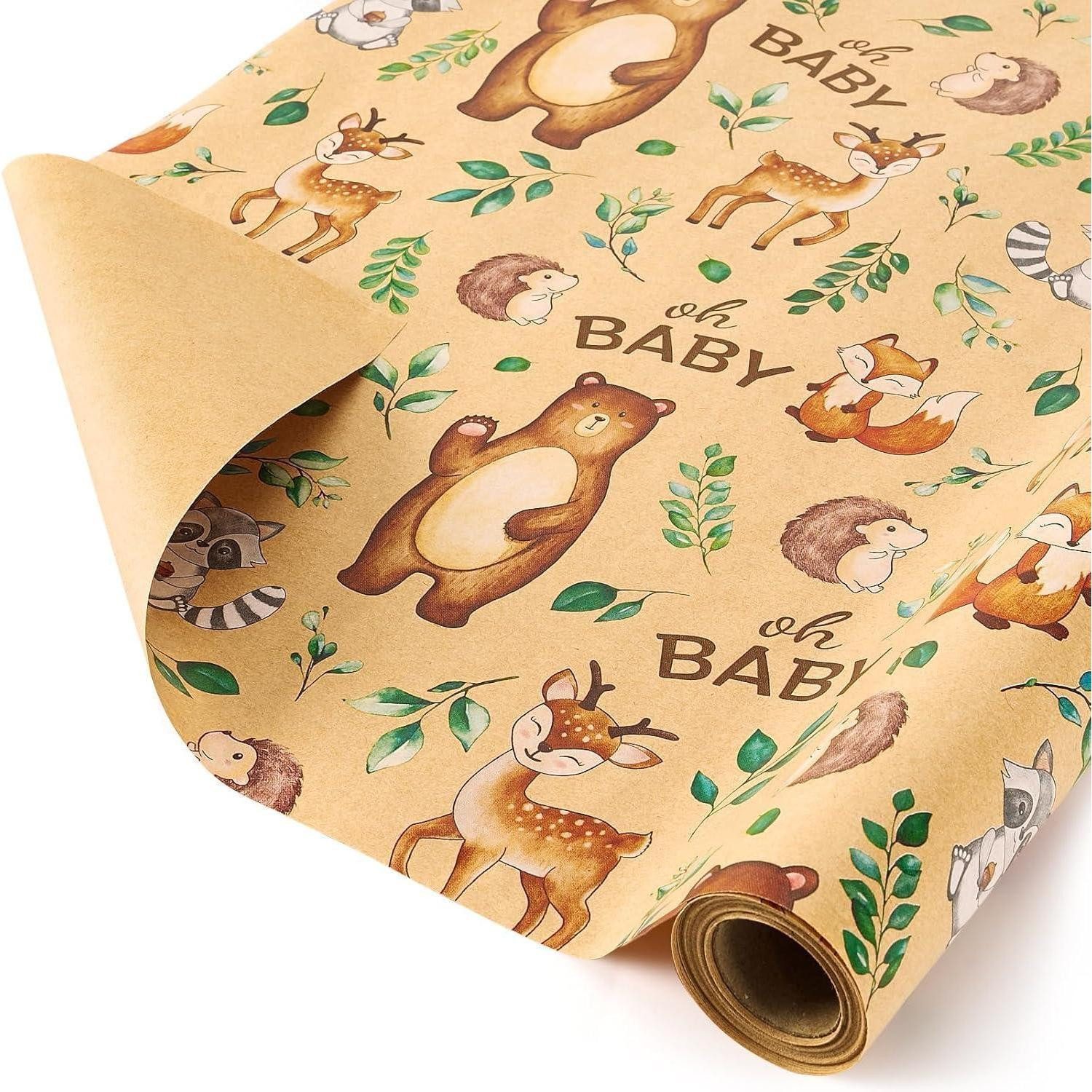 LuxusKollektion Geschenkpapier Geschenkpapier Kraftpapier Rolle 43cm 10m Wendbar Baby Kraftpapier