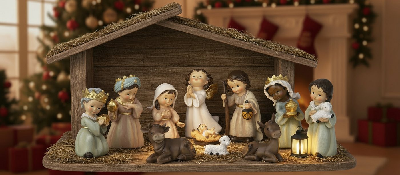MF Krippenfigur Weihnachtskrippen Set Heilige Familie 11tlg Krippenfiguren Handbemalt (11 St)